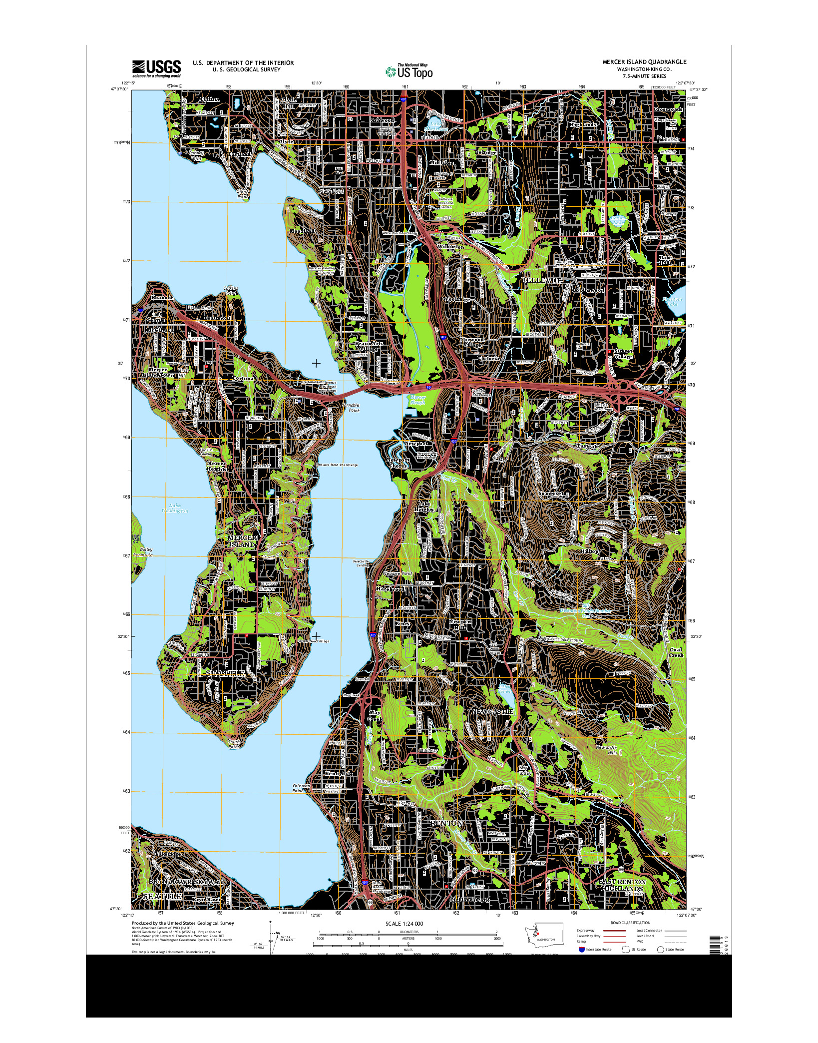 USGS US TOPO 7.5-MINUTE MAP FOR MERCER ISLAND, WA 2014