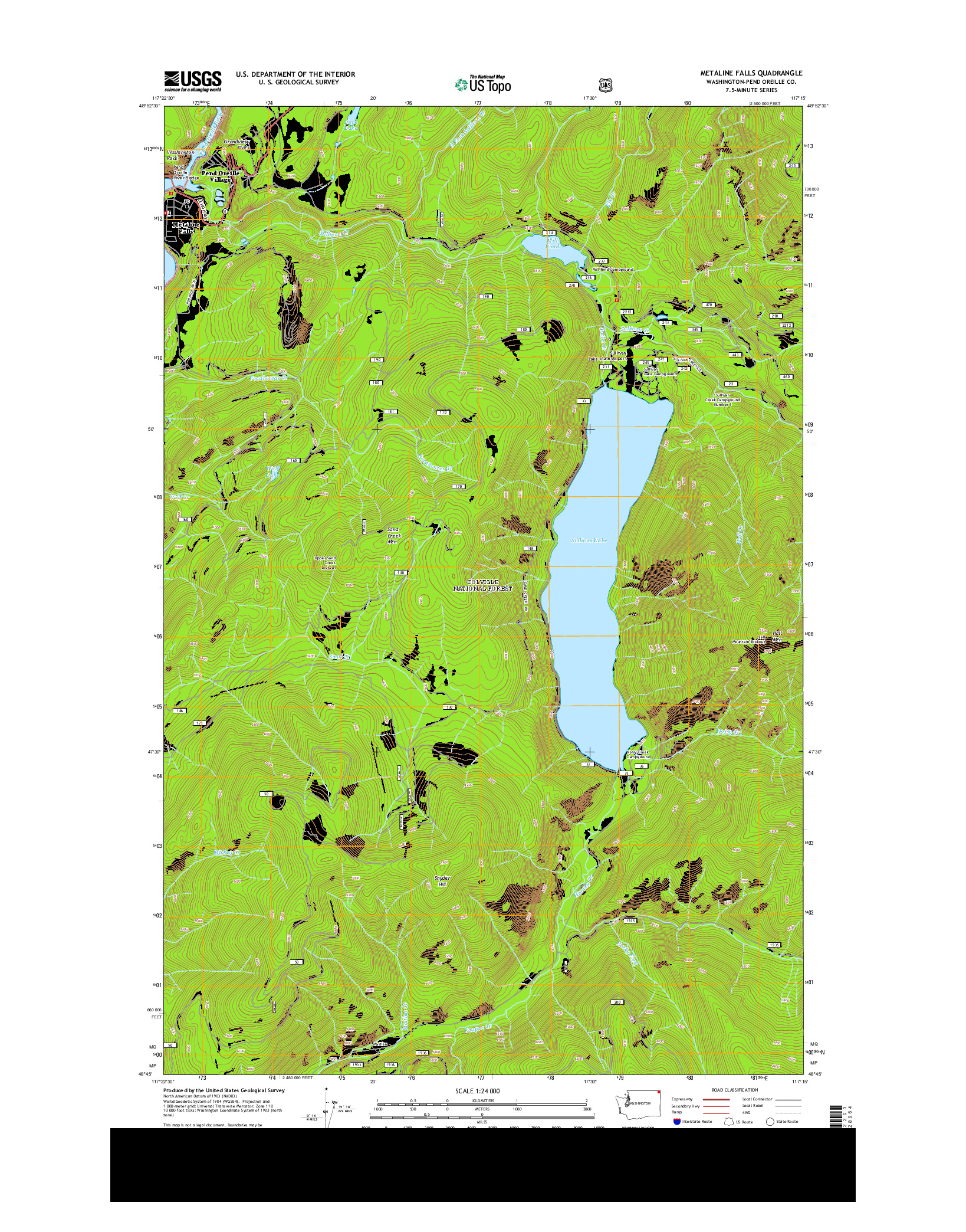 USGS US TOPO 7.5-MINUTE MAP FOR METALINE FALLS, WA 2014