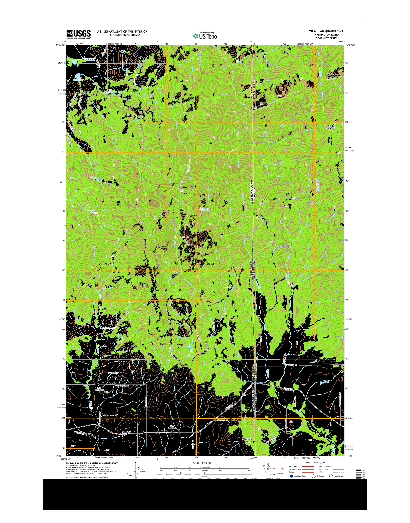 USGS US TOPO 7.5-MINUTE MAP FOR MICA PEAK, WA-ID 2014