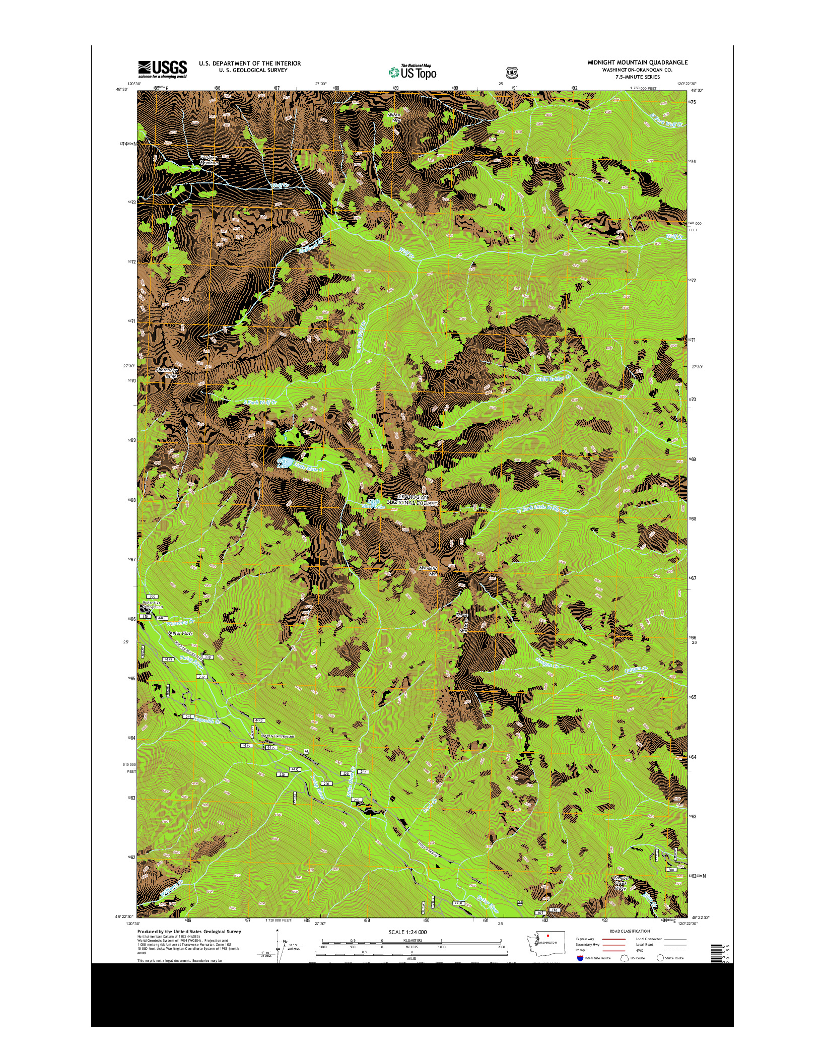 USGS US TOPO 7.5-MINUTE MAP FOR MIDNIGHT MOUNTAIN, WA 2014