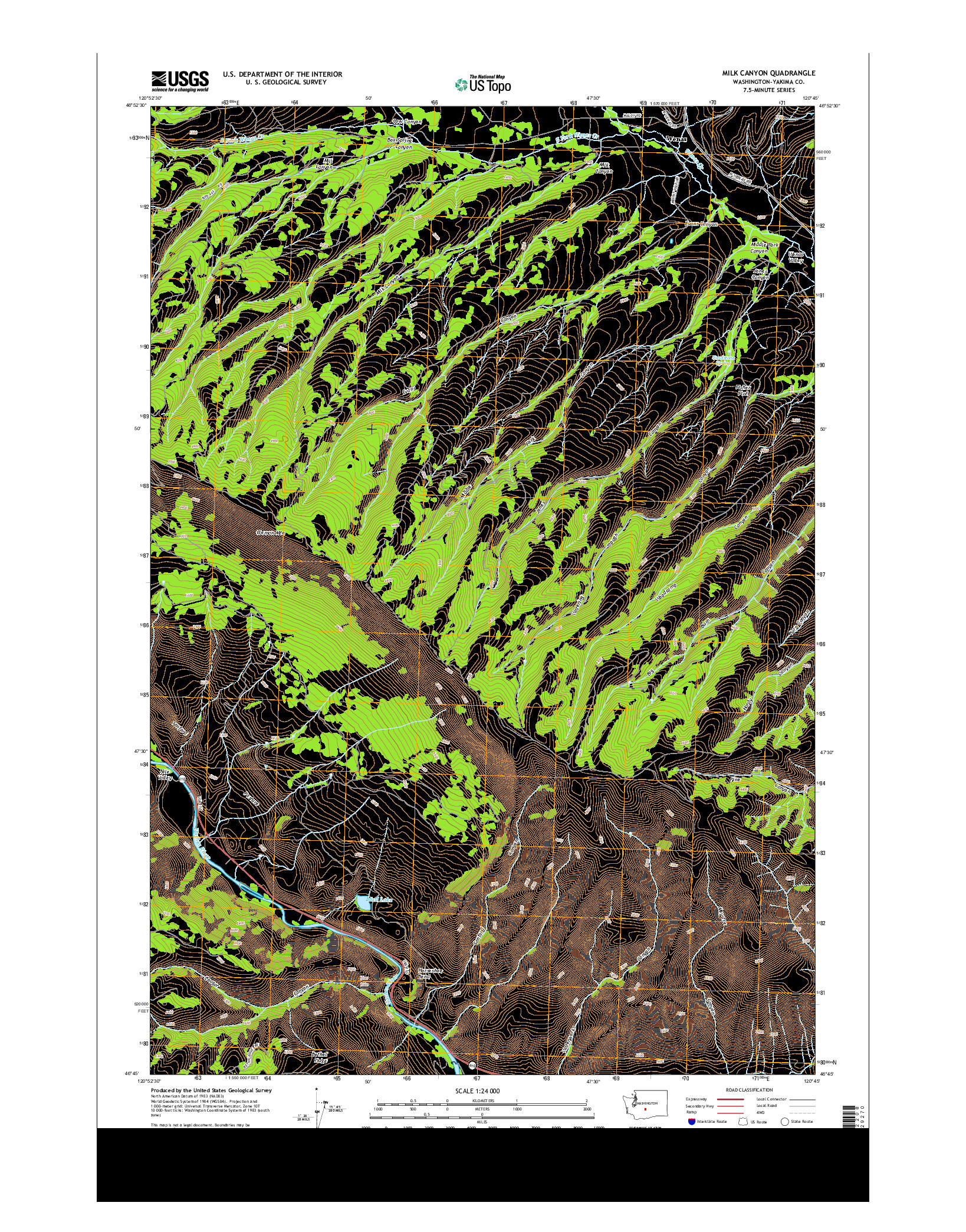 USGS US TOPO 7.5-MINUTE MAP FOR MILK CANYON, WA 2014