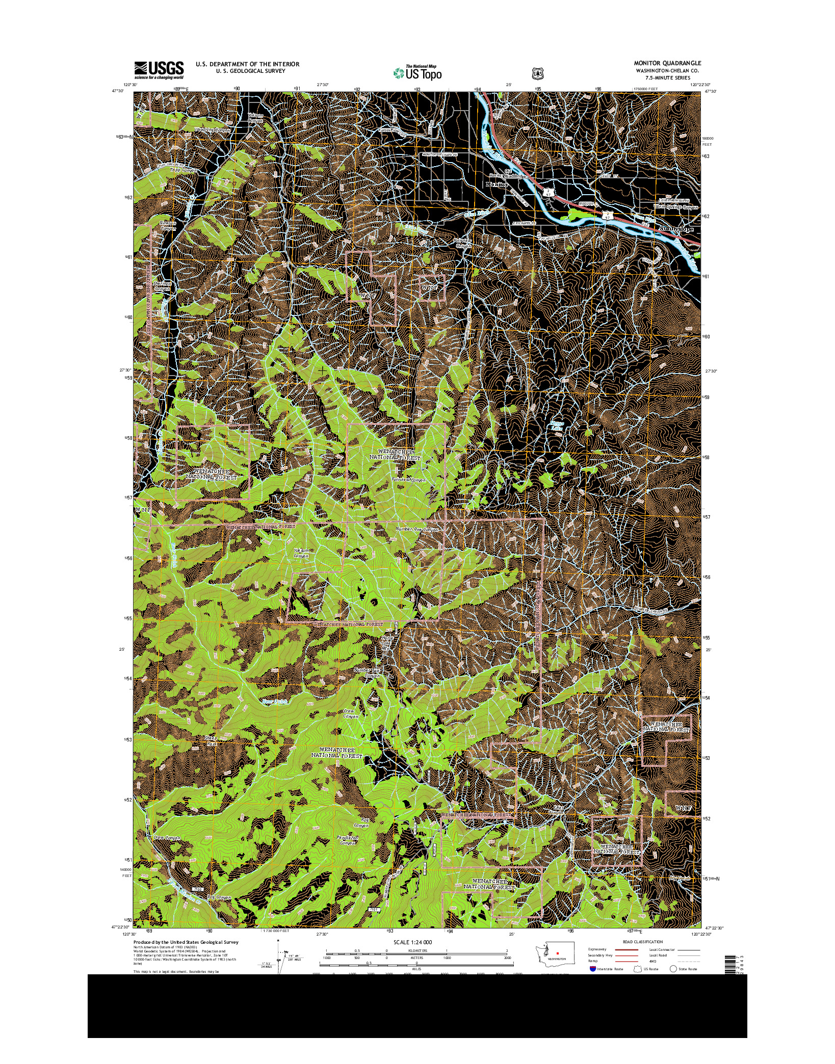 USGS US TOPO 7.5-MINUTE MAP FOR MONITOR, WA 2014