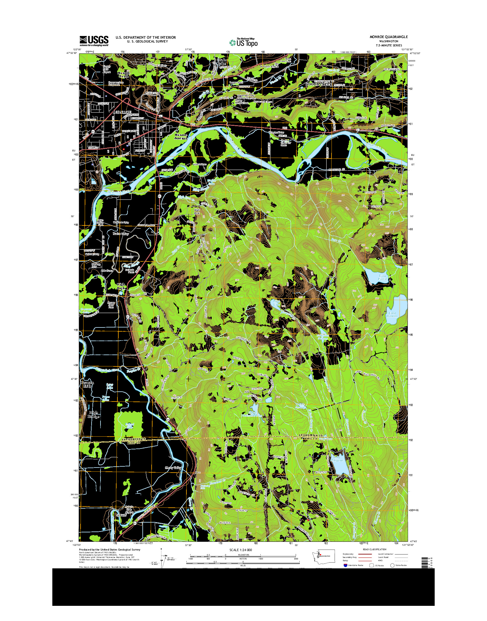 USGS US TOPO 7.5-MINUTE MAP FOR MONROE, WA 2014