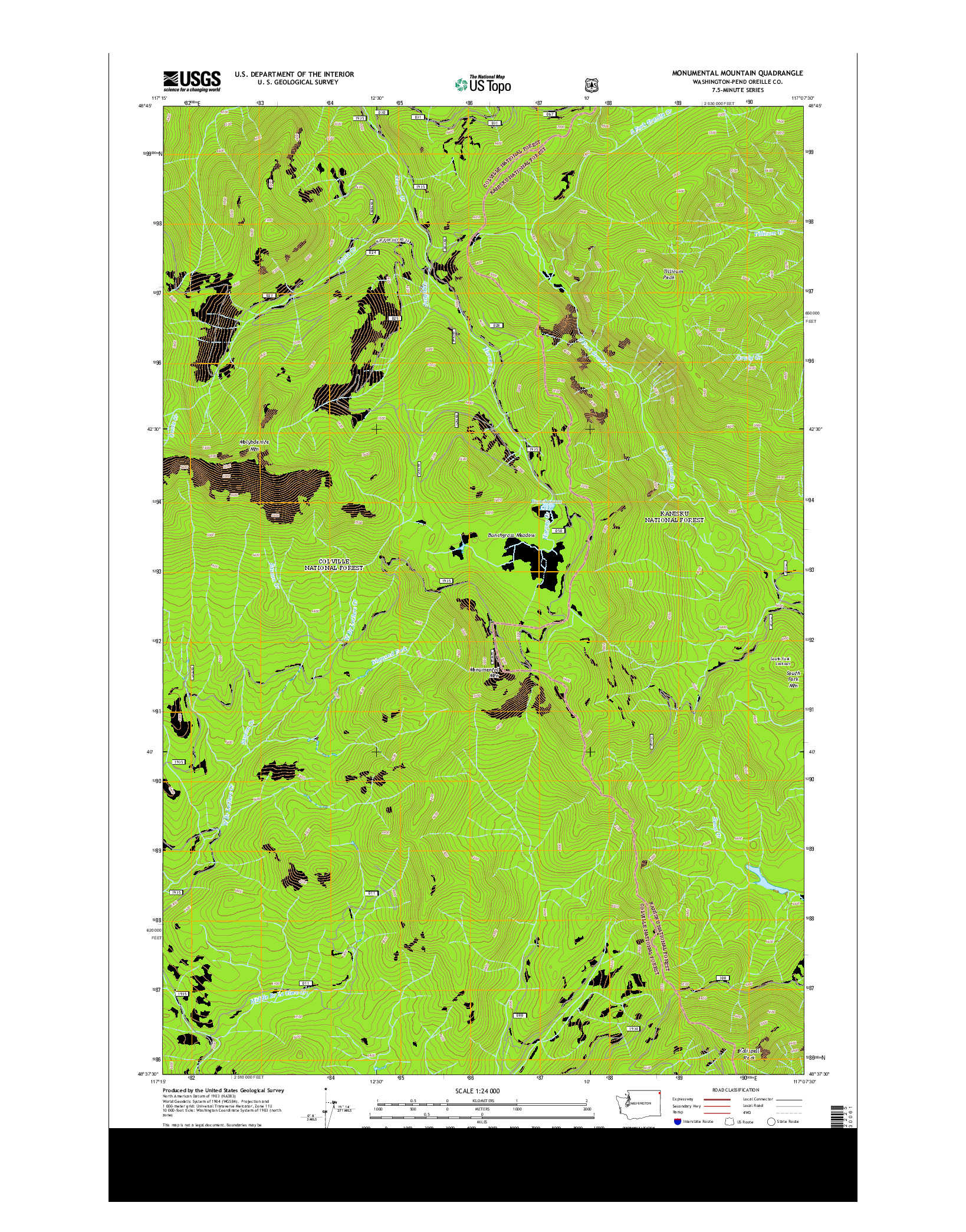 USGS US TOPO 7.5-MINUTE MAP FOR MONUMENTAL MOUNTAIN, WA 2014