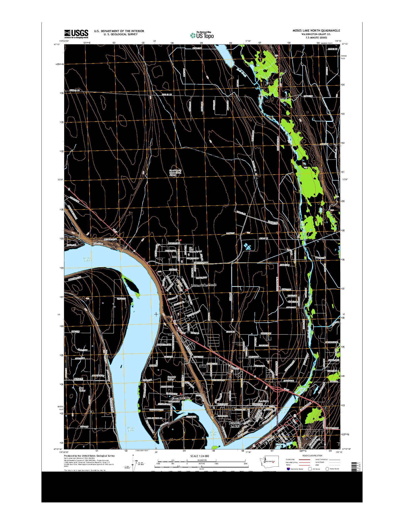 USGS US TOPO 7.5-MINUTE MAP FOR MOSES LAKE NORTH, WA 2014