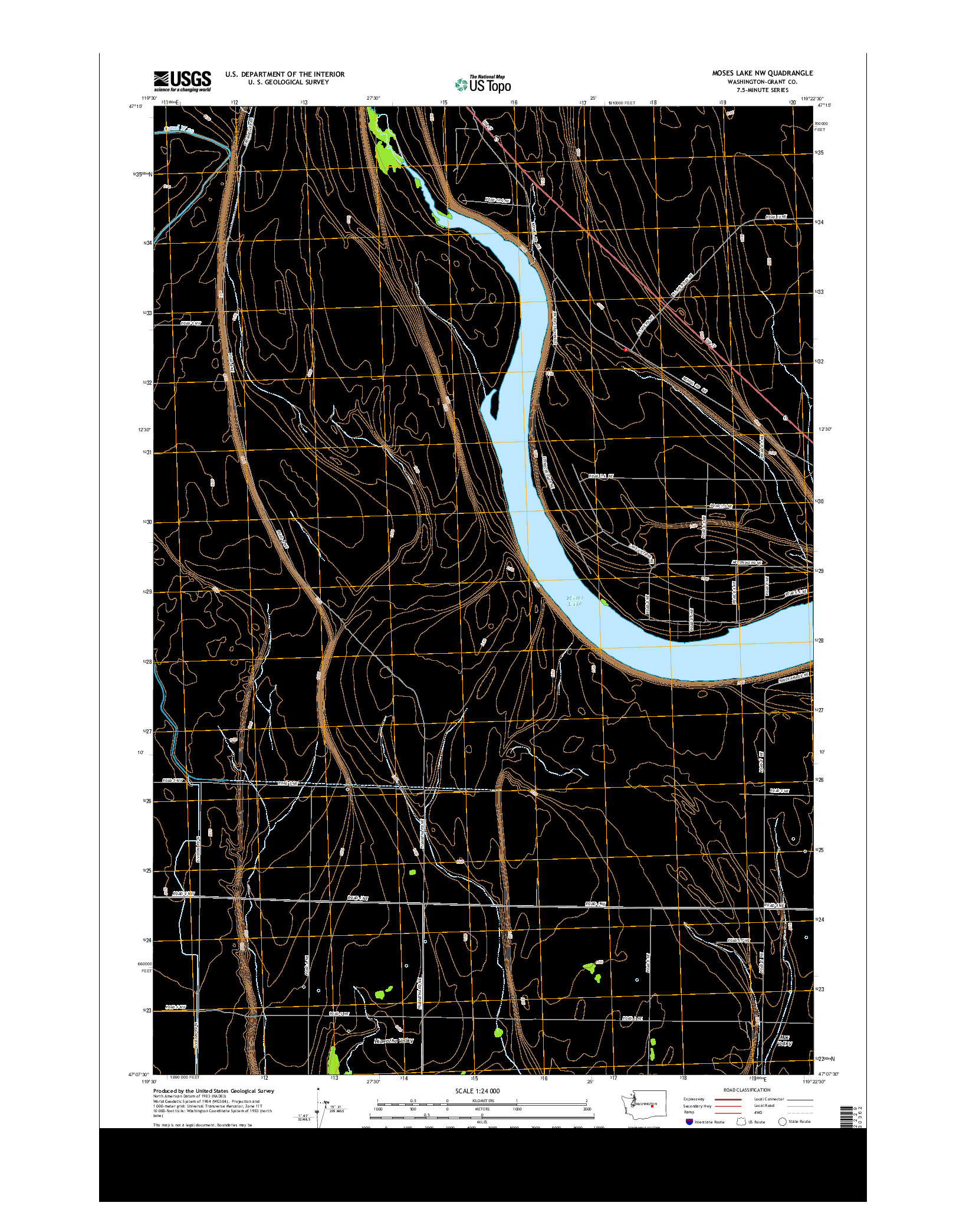 USGS US TOPO 7.5-MINUTE MAP FOR MOSES LAKE NW, WA 2014