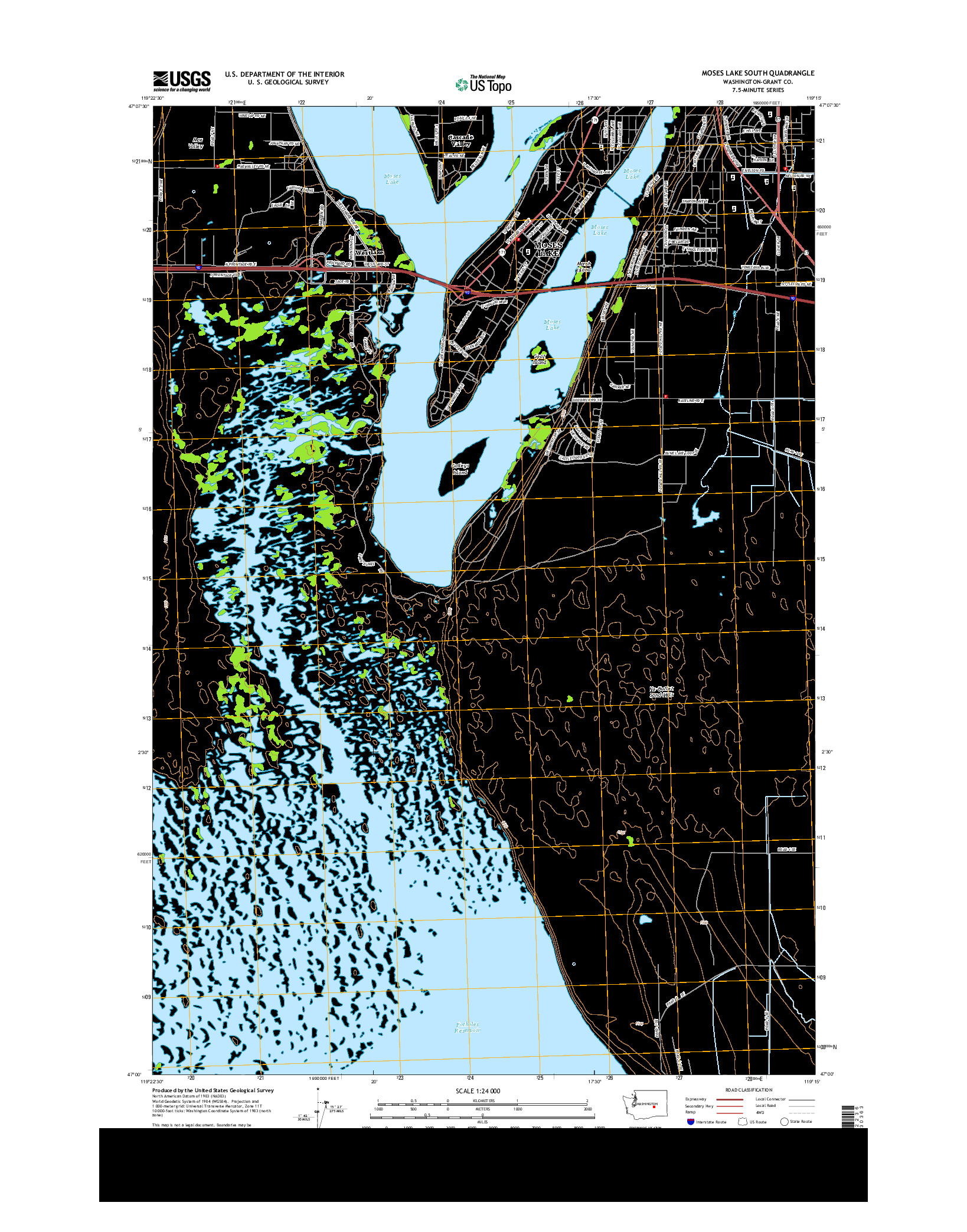 USGS US TOPO 7.5-MINUTE MAP FOR MOSES LAKE SOUTH, WA 2014