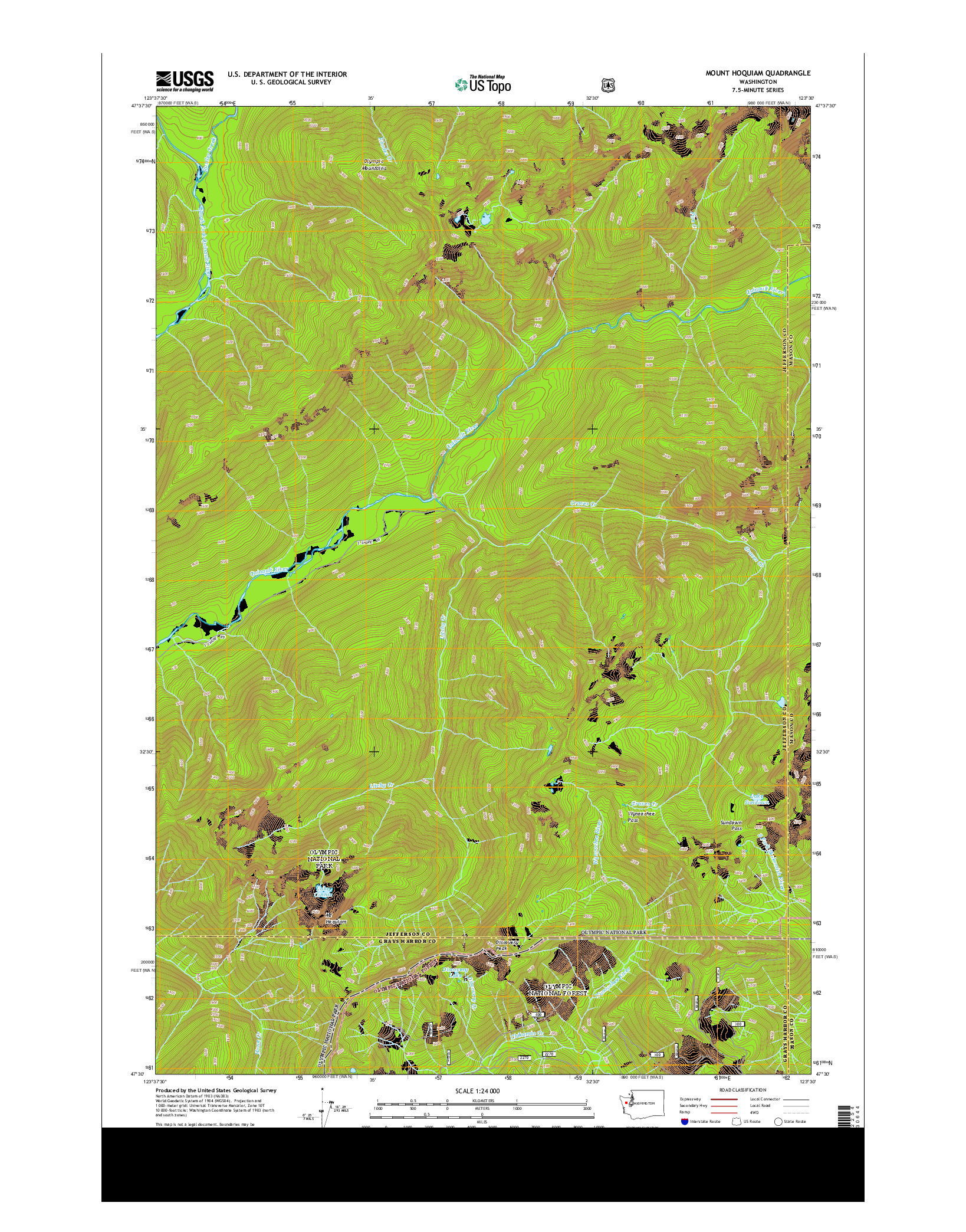 USGS US TOPO 7.5-MINUTE MAP FOR MOUNT HOQUIAM, WA 2014