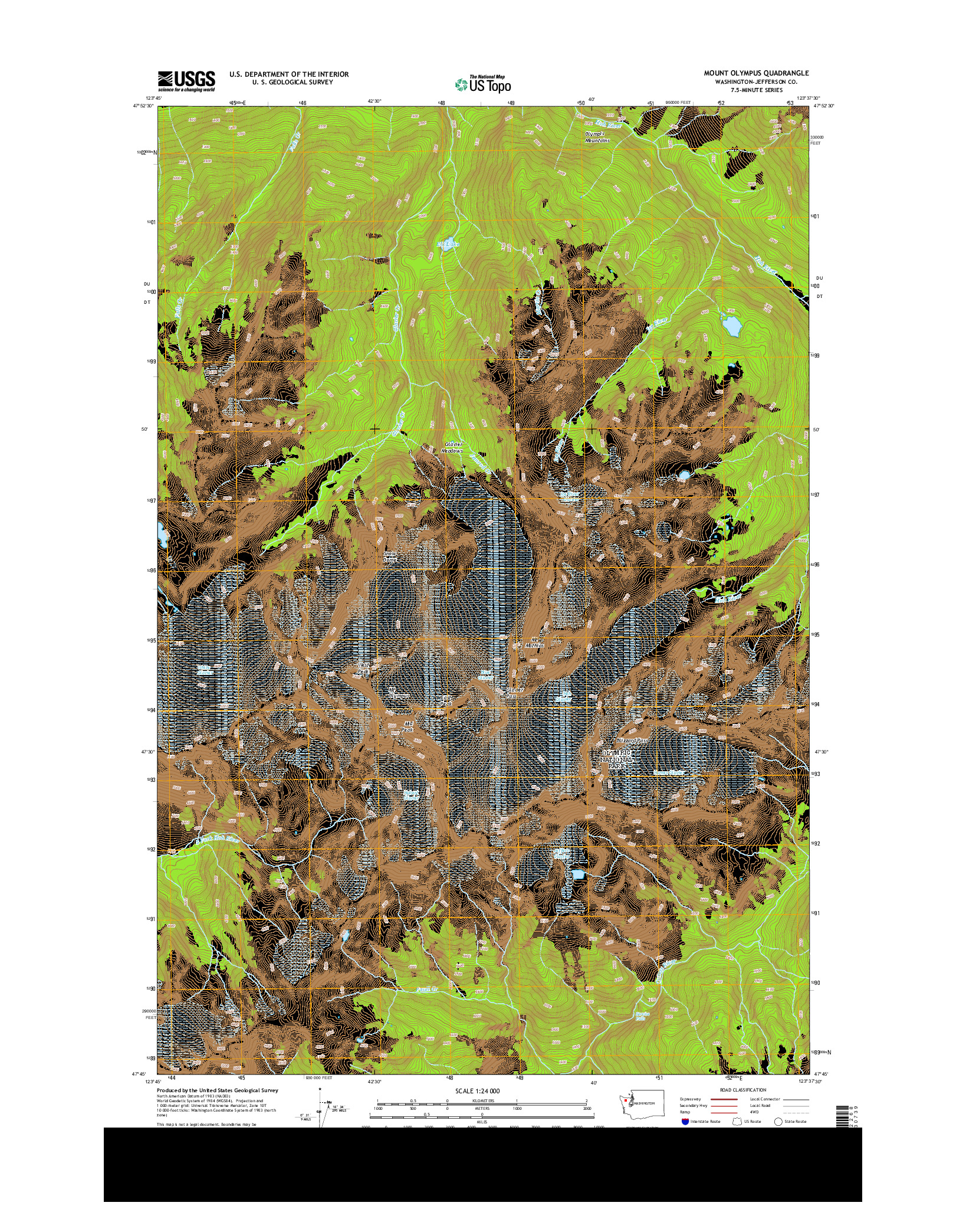 USGS US TOPO 7.5-MINUTE MAP FOR MOUNT OLYMPUS, WA 2014