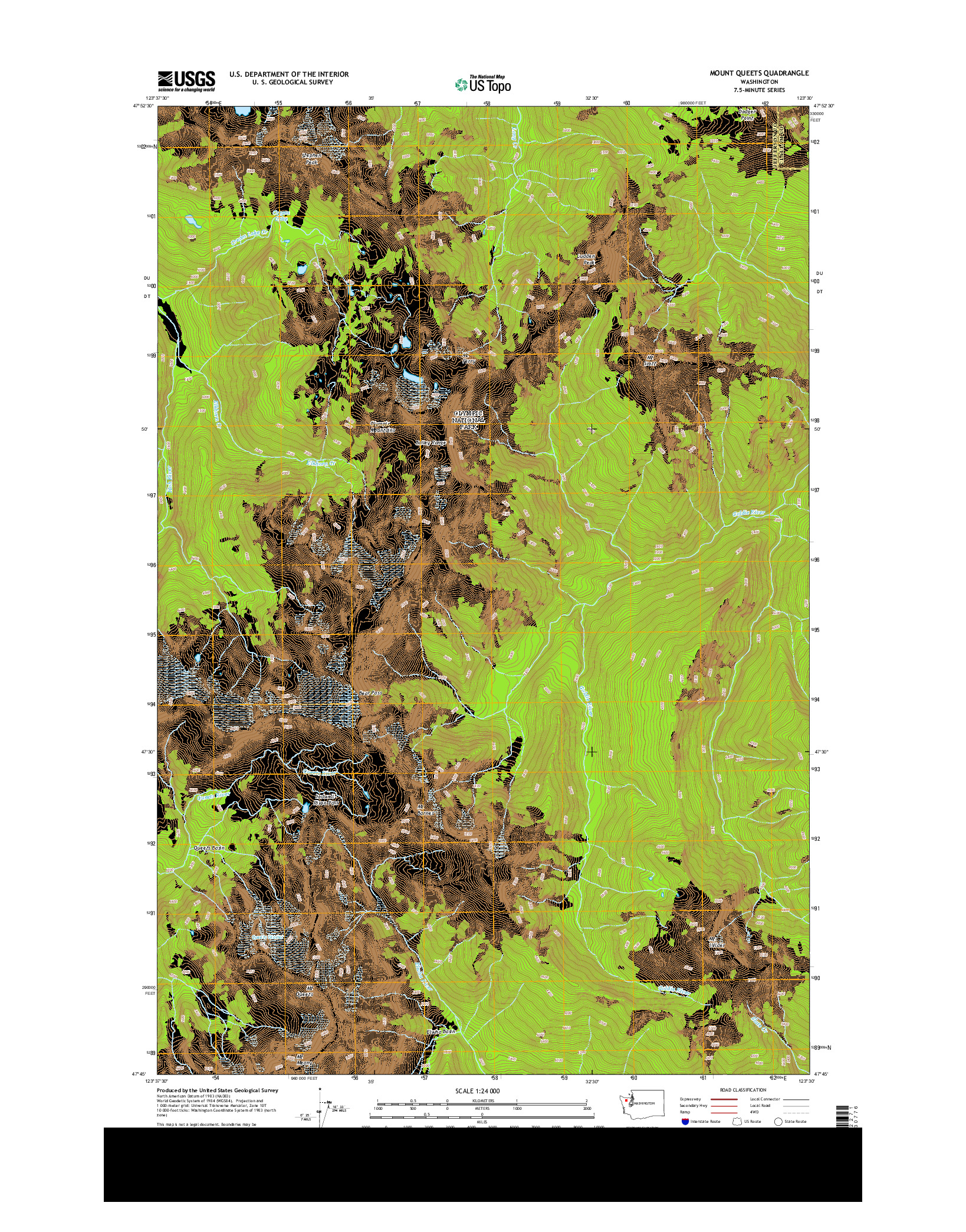 USGS US TOPO 7.5-MINUTE MAP FOR MOUNT QUEETS, WA 2014