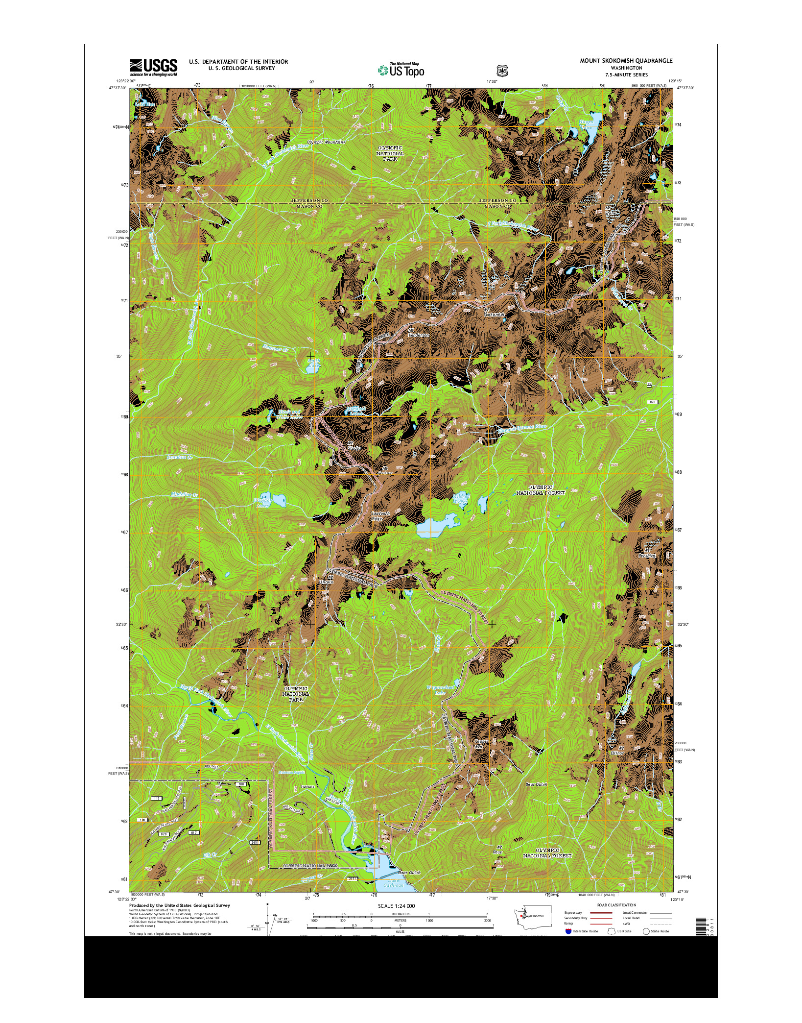 USGS US TOPO 7.5-MINUTE MAP FOR MOUNT SKOKOMISH, WA 2014