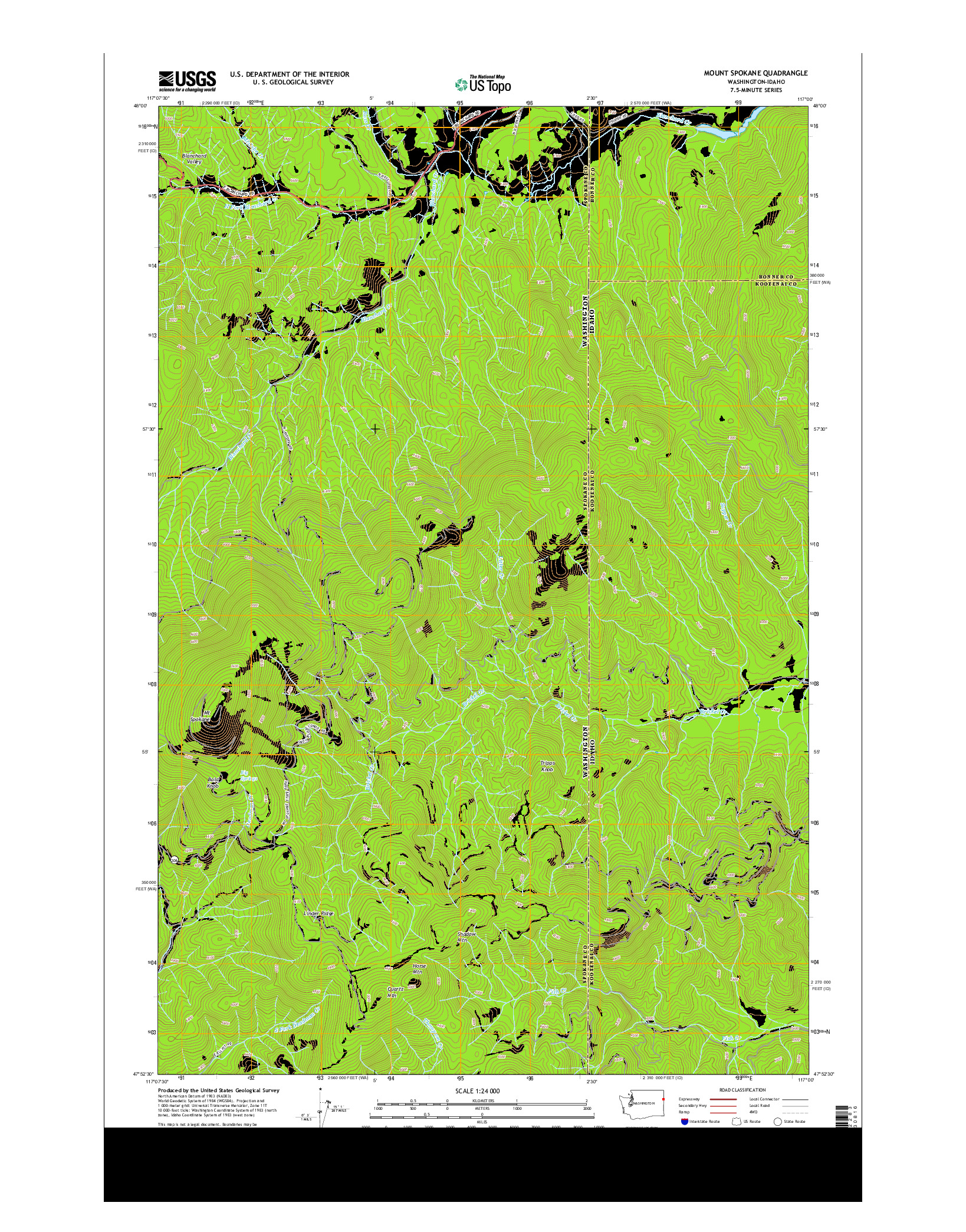 USGS US TOPO 7.5-MINUTE MAP FOR MOUNT SPOKANE, WA-ID 2014