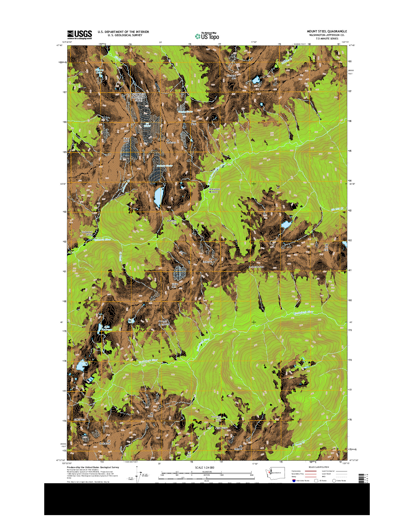 USGS US TOPO 7.5-MINUTE MAP FOR MOUNT STEEL, WA 2014