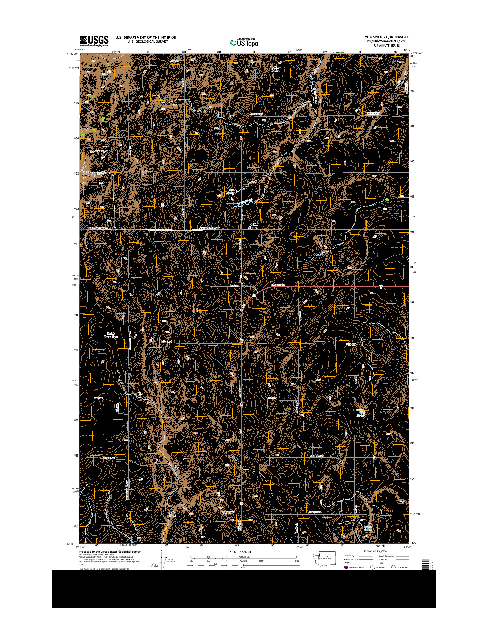 USGS US TOPO 7.5-MINUTE MAP FOR MUD SPRING, WA 2014