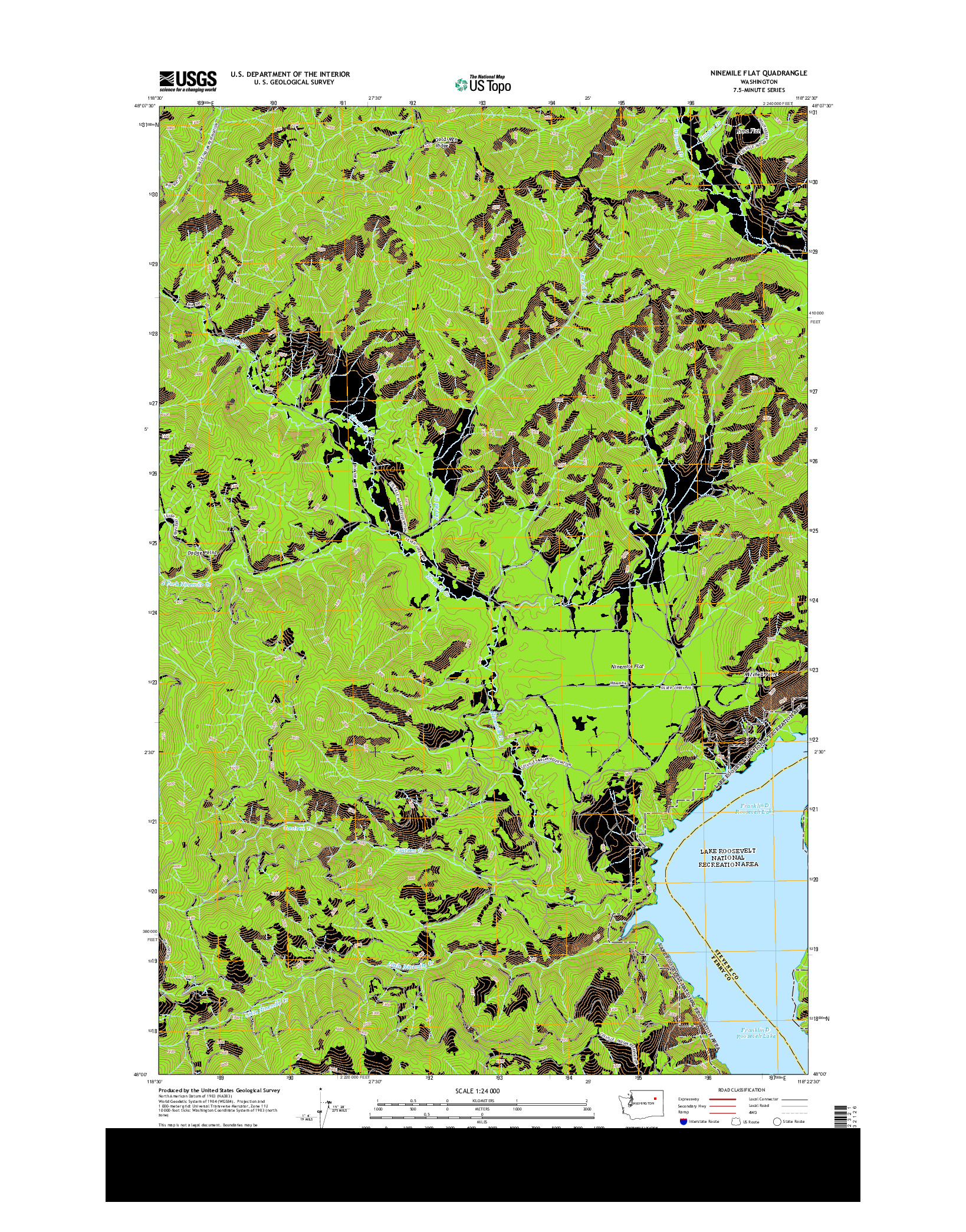 USGS US TOPO 7.5-MINUTE MAP FOR NINEMILE FLAT, WA 2014