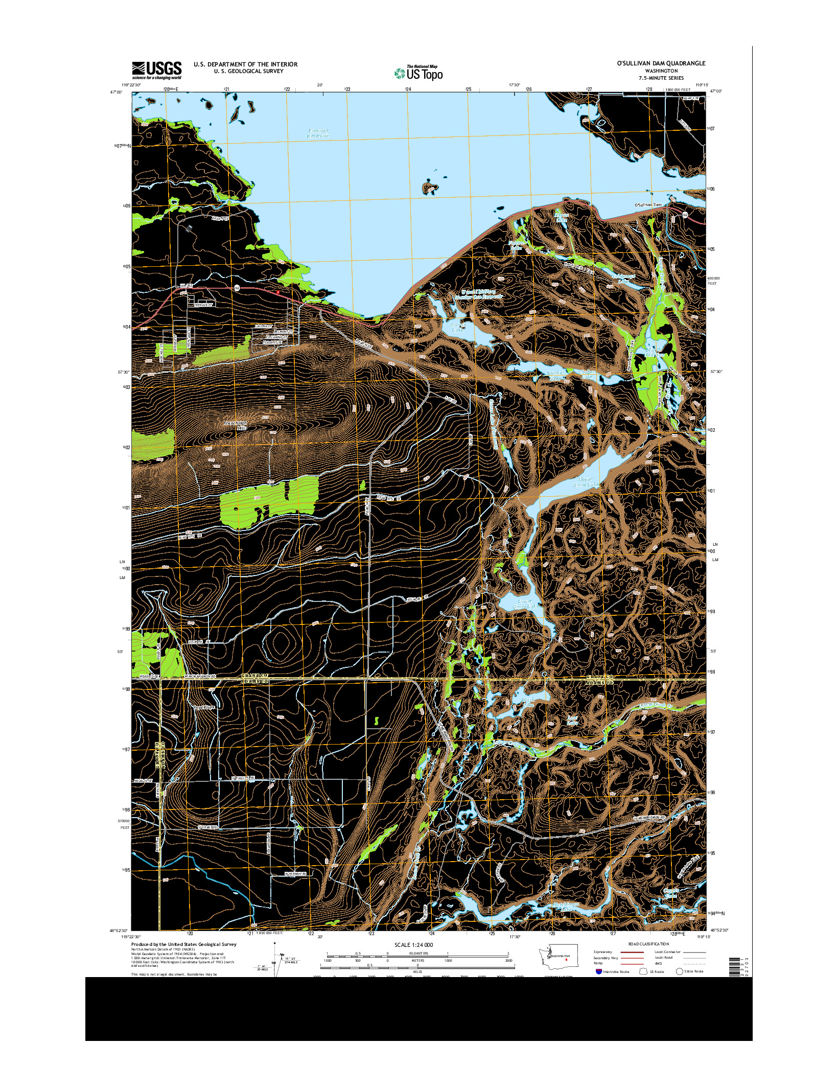 USGS US TOPO 7.5-MINUTE MAP FOR O'SULLIVAN DAM, WA 2014