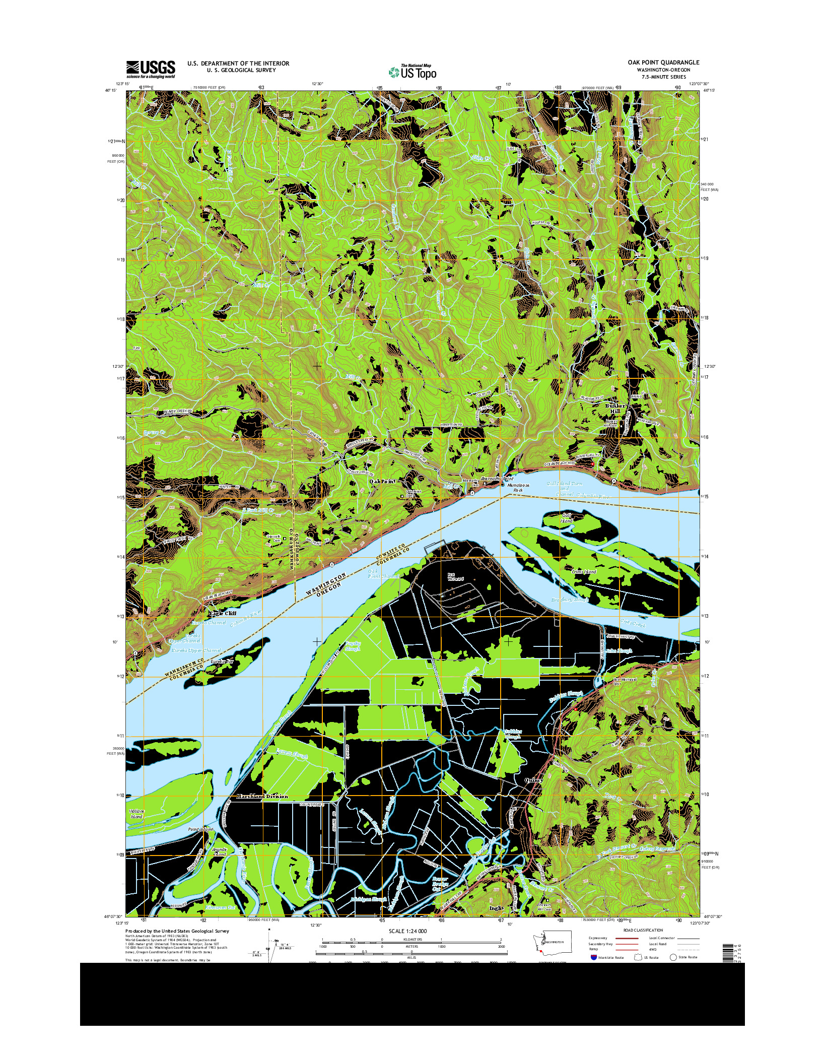 USGS US TOPO 7.5-MINUTE MAP FOR OAK POINT, WA-OR 2014