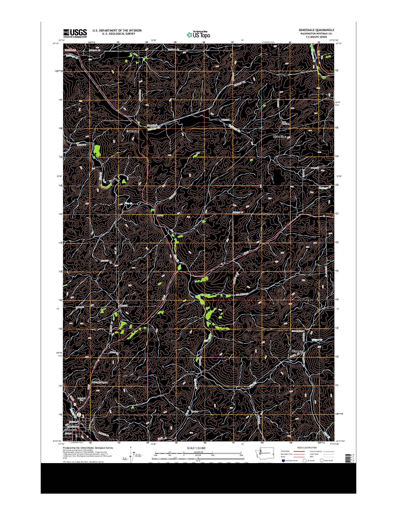 USGS US TOPO 7.5-MINUTE MAP FOR OAKESDALE, WA 2014