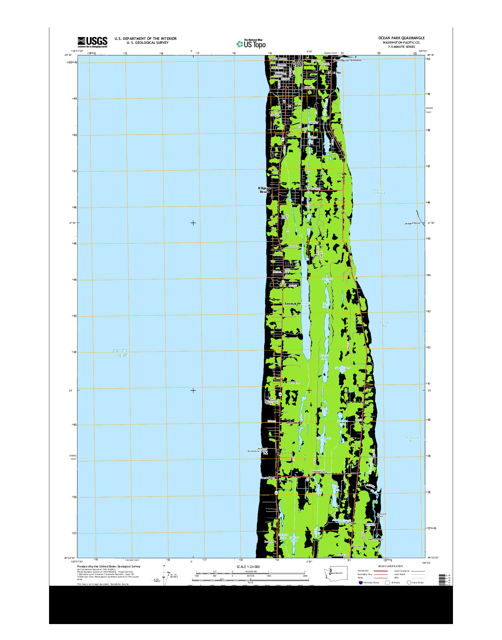 USGS US TOPO 7.5-MINUTE MAP FOR OCEAN PARK, WA 2014