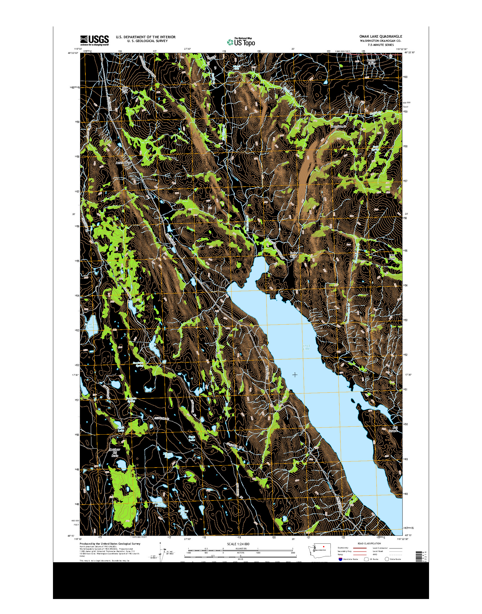 USGS US TOPO 7.5-MINUTE MAP FOR OMAK LAKE, WA 2014