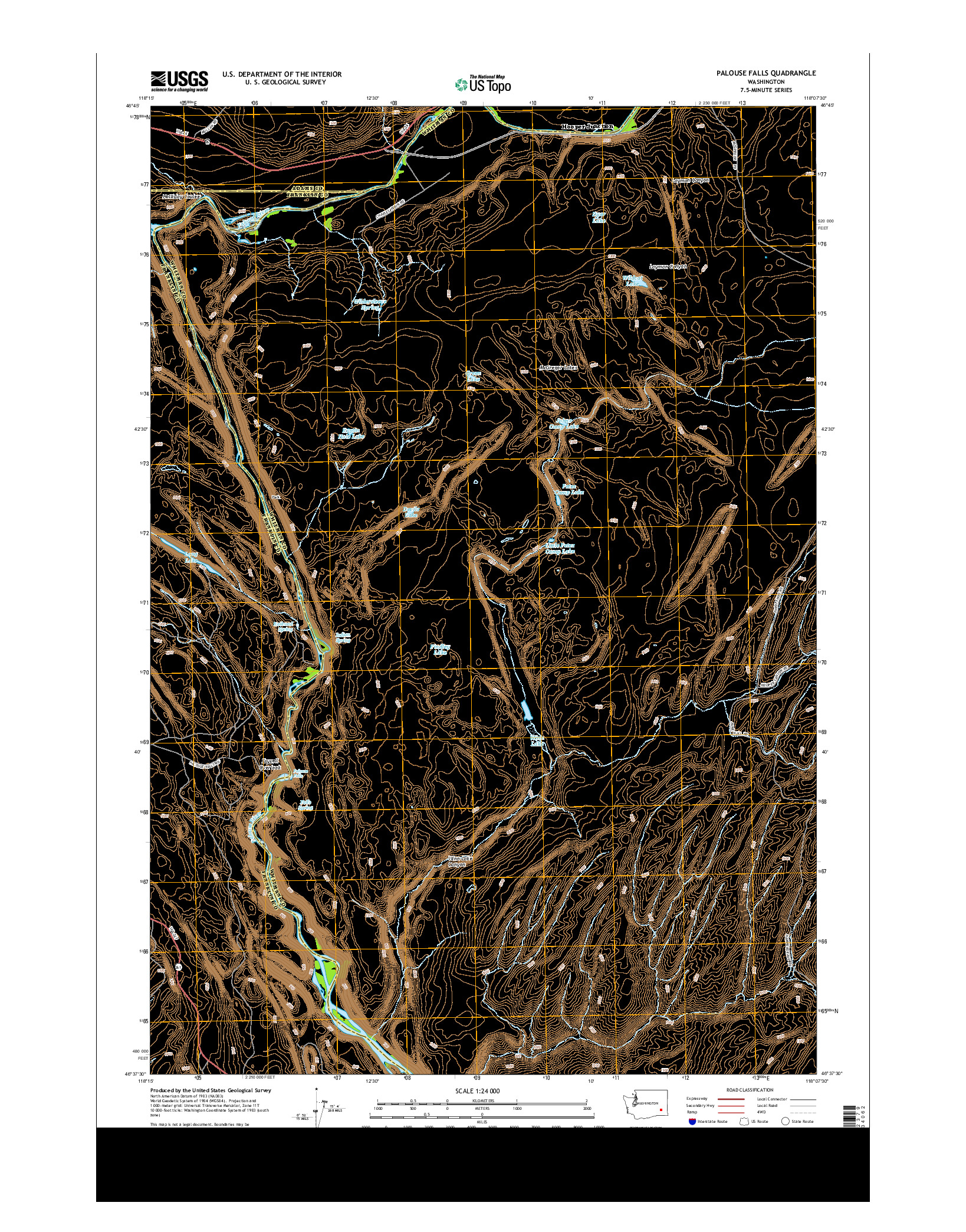 USGS US TOPO 7.5-MINUTE MAP FOR PALOUSE FALLS, WA 2014