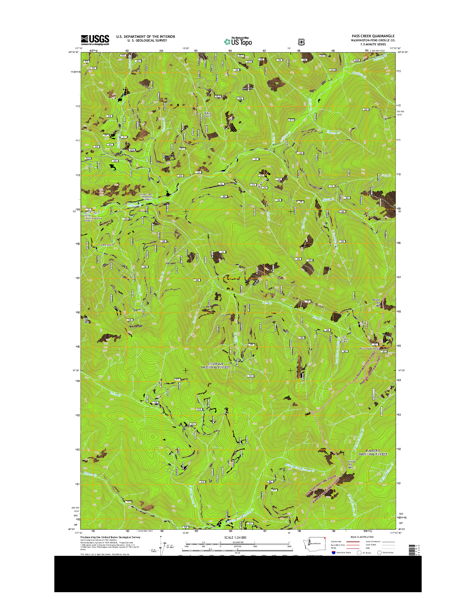 USGS US TOPO 7.5-MINUTE MAP FOR PASS CREEK, WA 2014