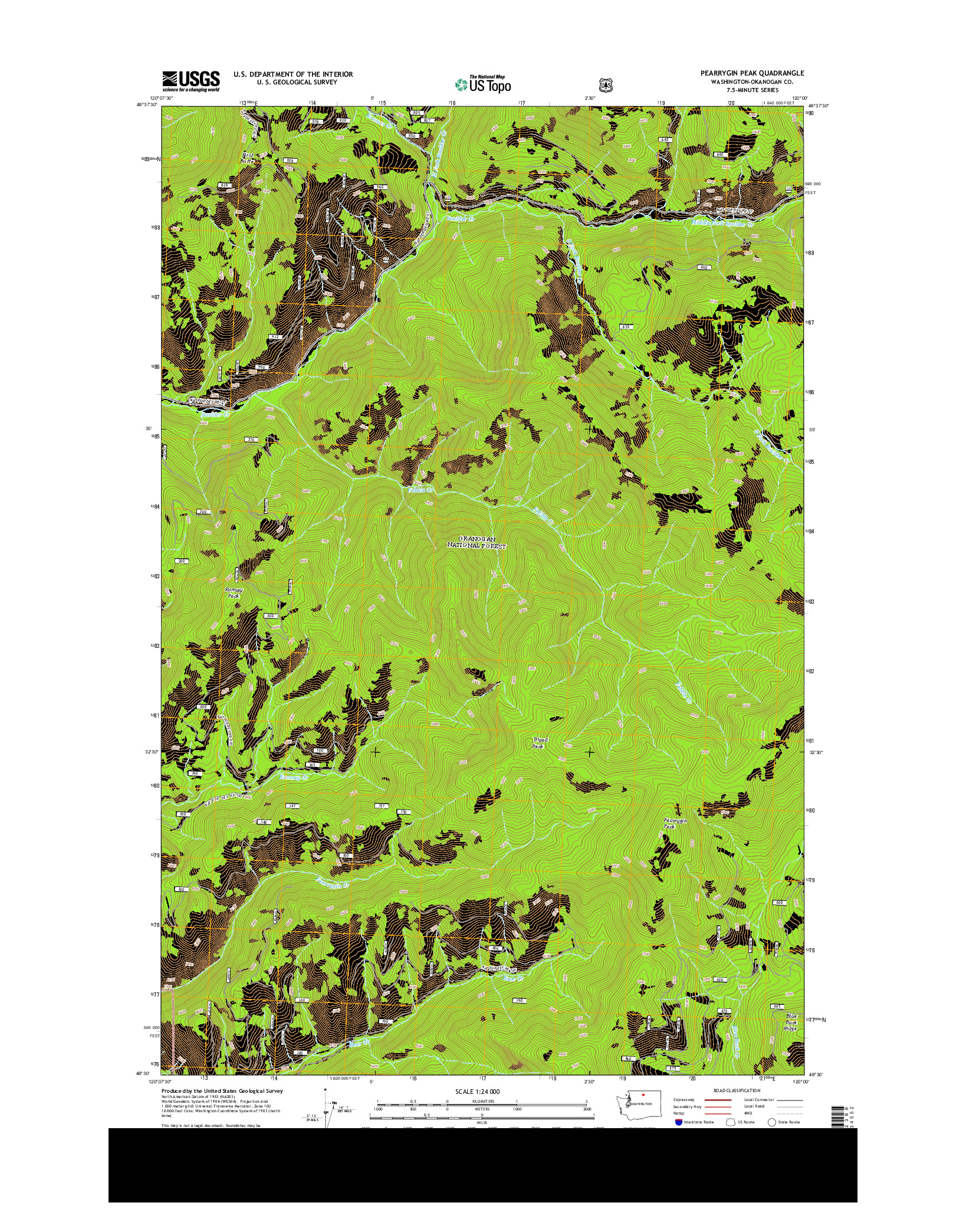 USGS US TOPO 7.5-MINUTE MAP FOR PEARRYGIN PEAK, WA 2014