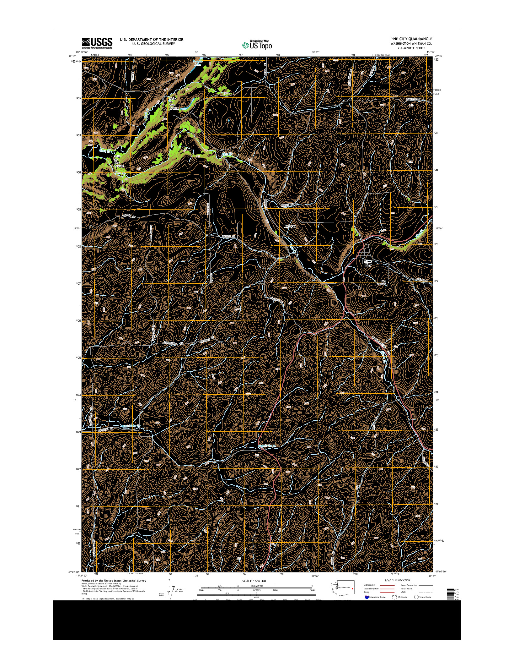 USGS US TOPO 7.5-MINUTE MAP FOR PINE CITY, WA 2014