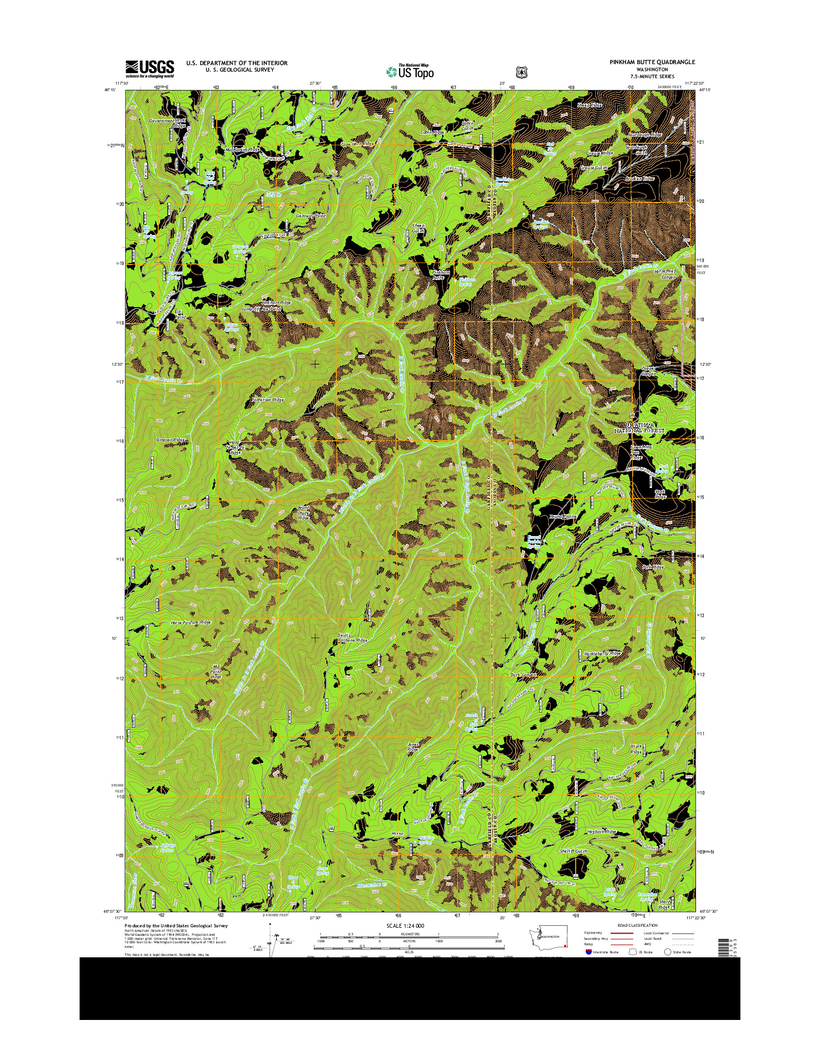 USGS US TOPO 7.5-MINUTE MAP FOR PINKHAM BUTTE, WA 2014