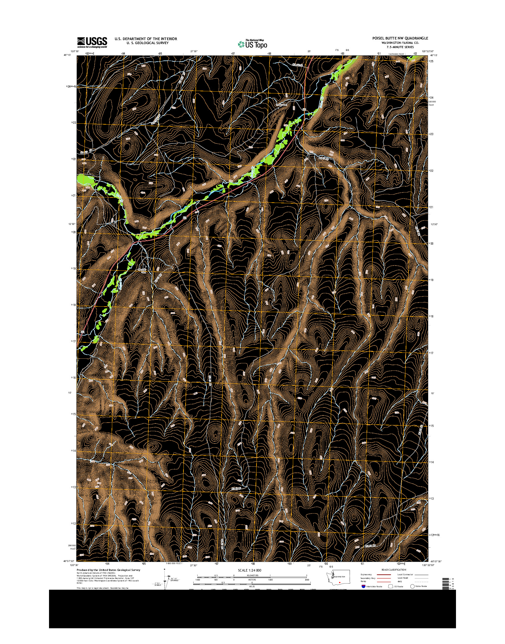 USGS US TOPO 7.5-MINUTE MAP FOR POISEL BUTTE NW, WA 2014