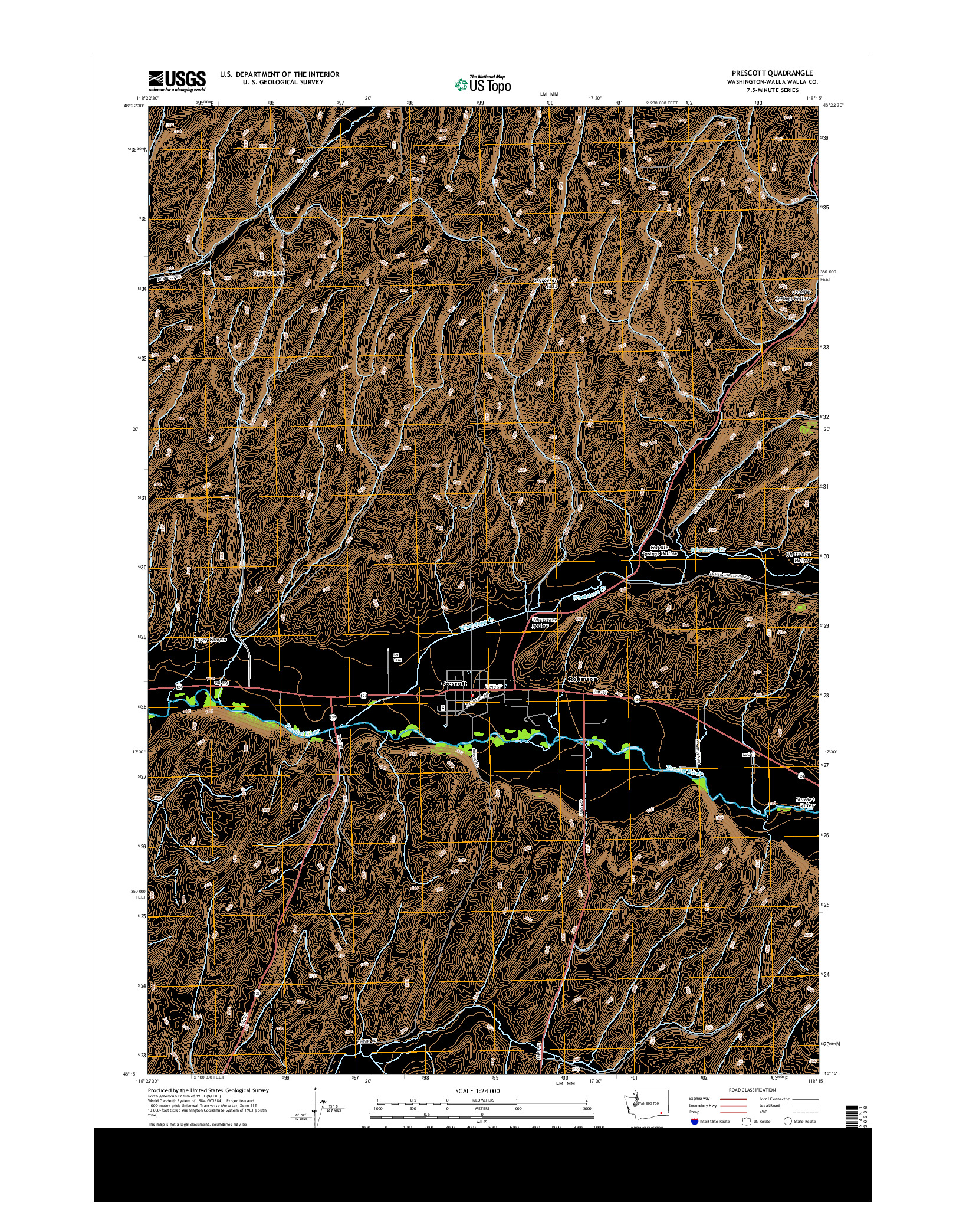 USGS US TOPO 7.5-MINUTE MAP FOR PRESCOTT, WA 2014