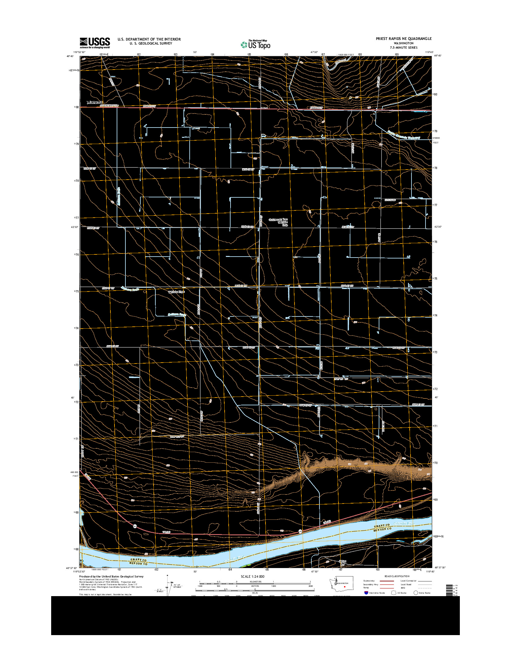 USGS US TOPO 7.5-MINUTE MAP FOR PRIEST RAPIDS NE, WA 2014