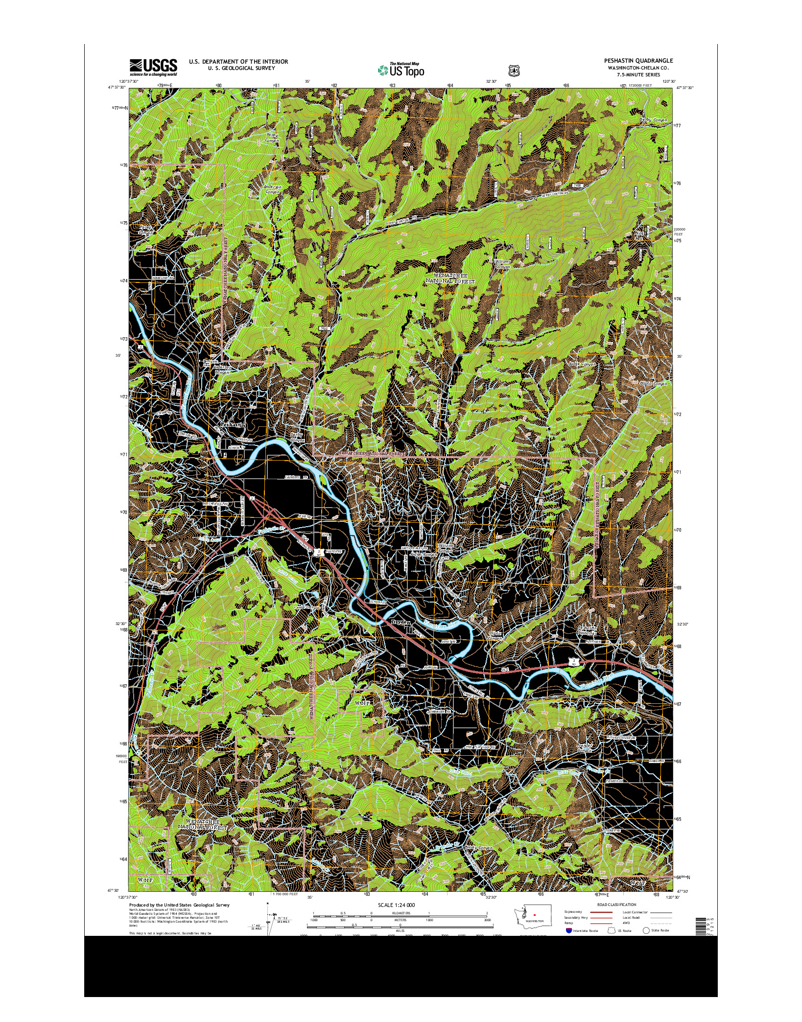 USGS US TOPO 7.5-MINUTE MAP FOR PESHASTIN, WA 2014