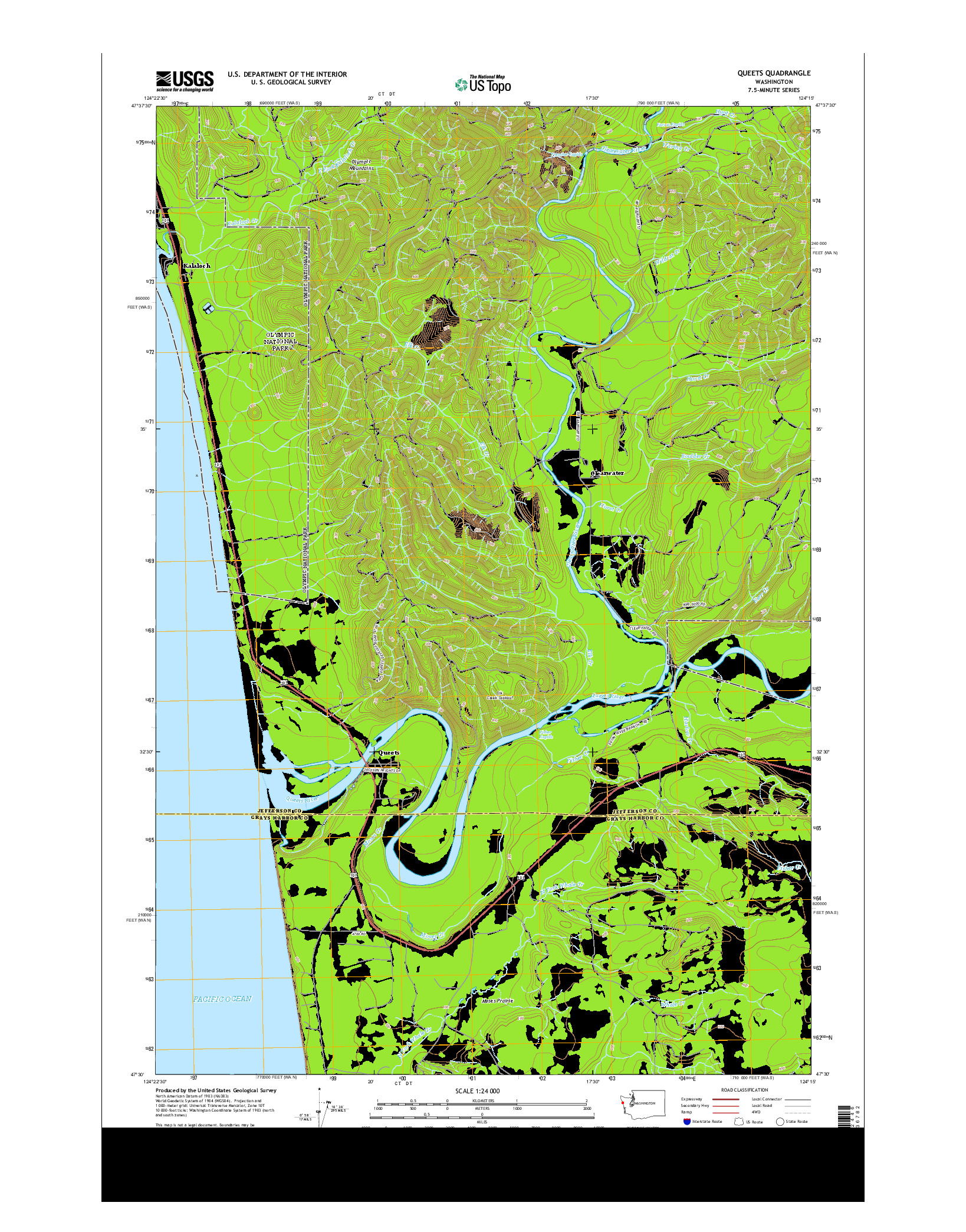 USGS US TOPO 7.5-MINUTE MAP FOR QUEETS, WA 2014