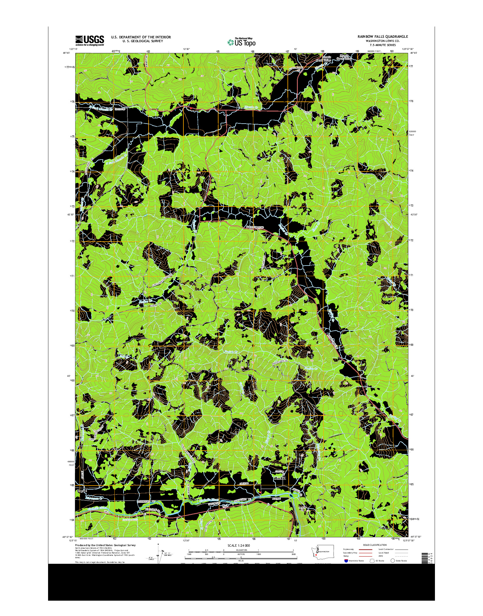 USGS US TOPO 7.5-MINUTE MAP FOR RAINBOW FALLS, WA 2014