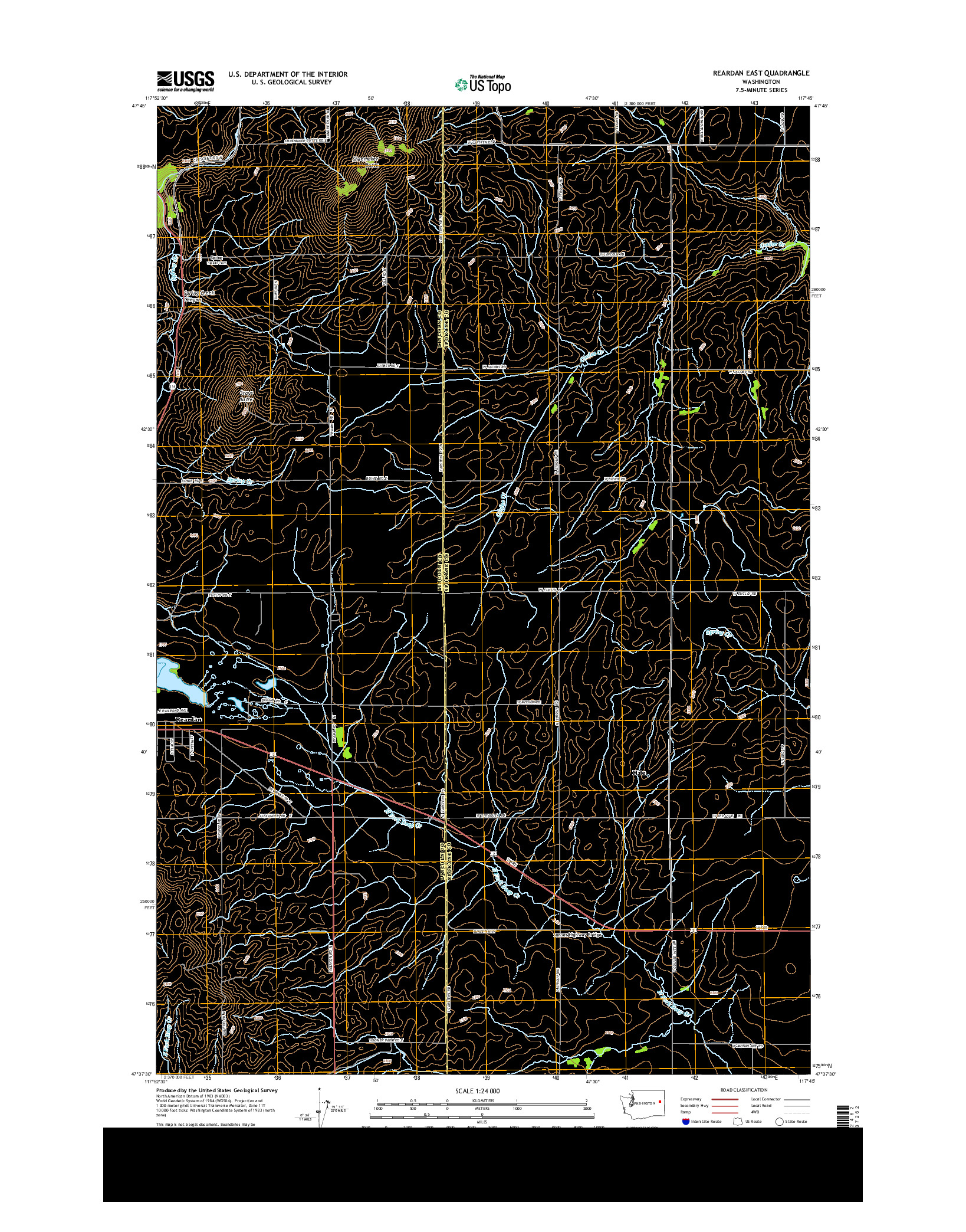 USGS US TOPO 7.5-MINUTE MAP FOR REARDAN EAST, WA 2014