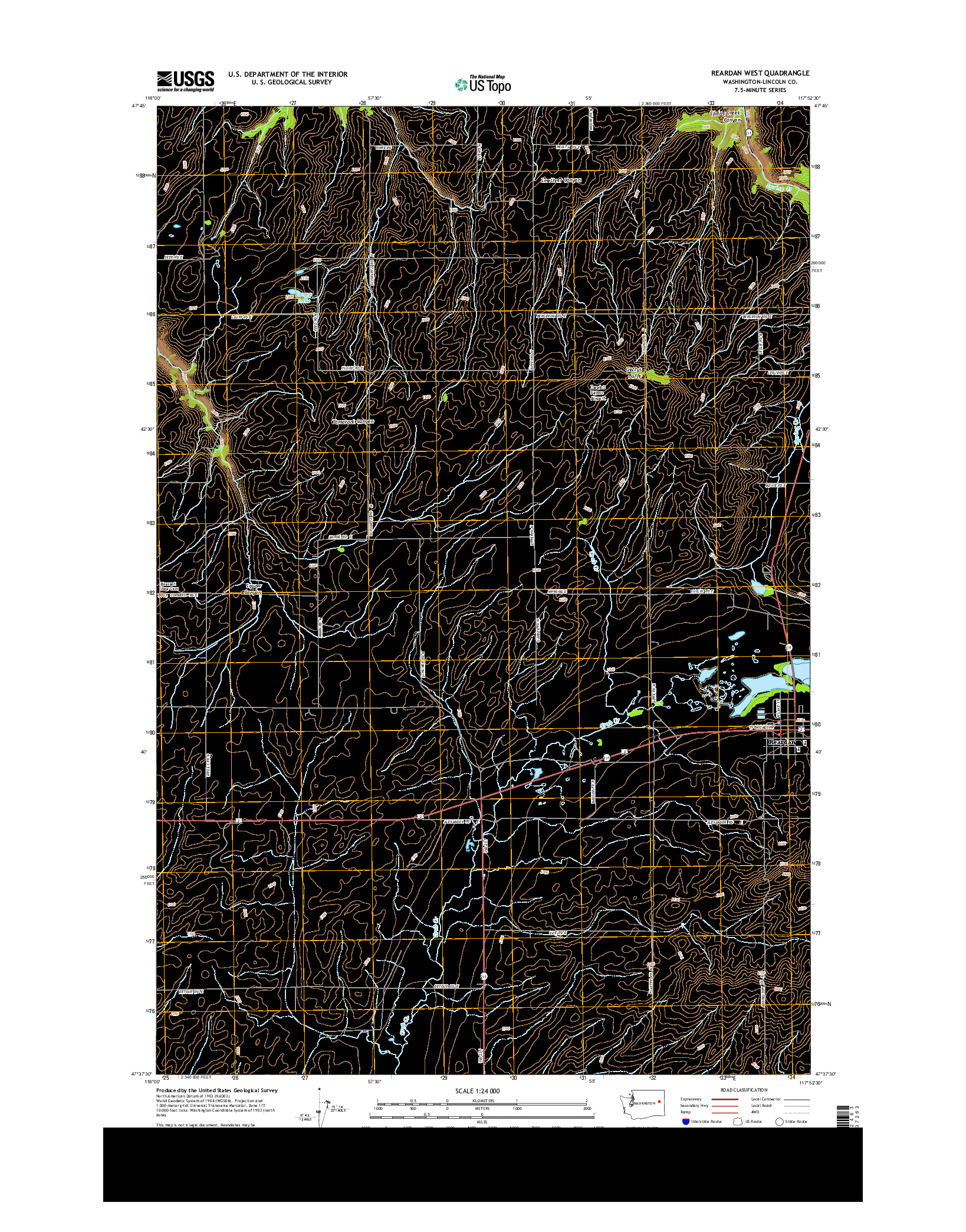 USGS US TOPO 7.5-MINUTE MAP FOR REARDAN WEST, WA 2014