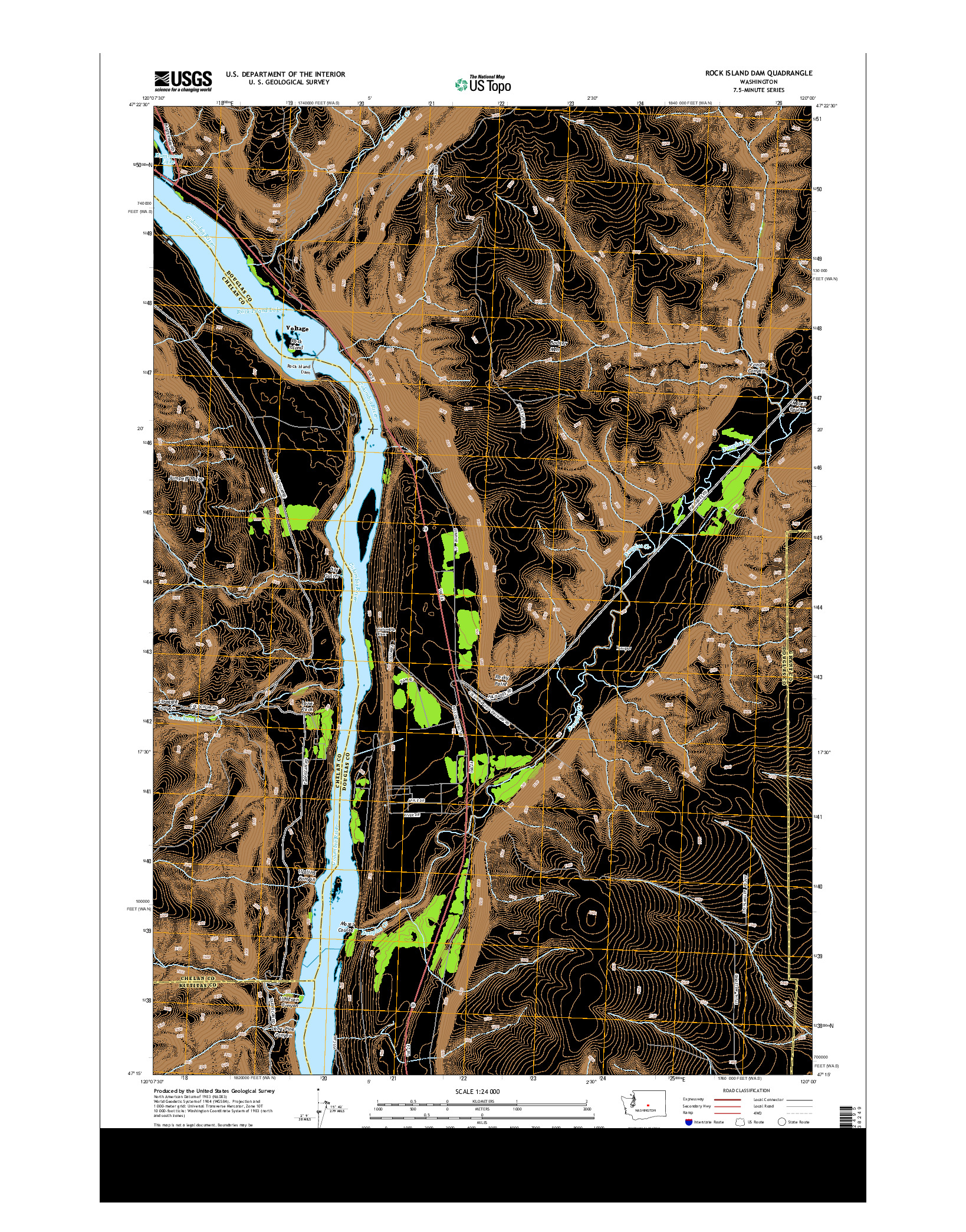 USGS US TOPO 7.5-MINUTE MAP FOR ROCK ISLAND DAM, WA 2014