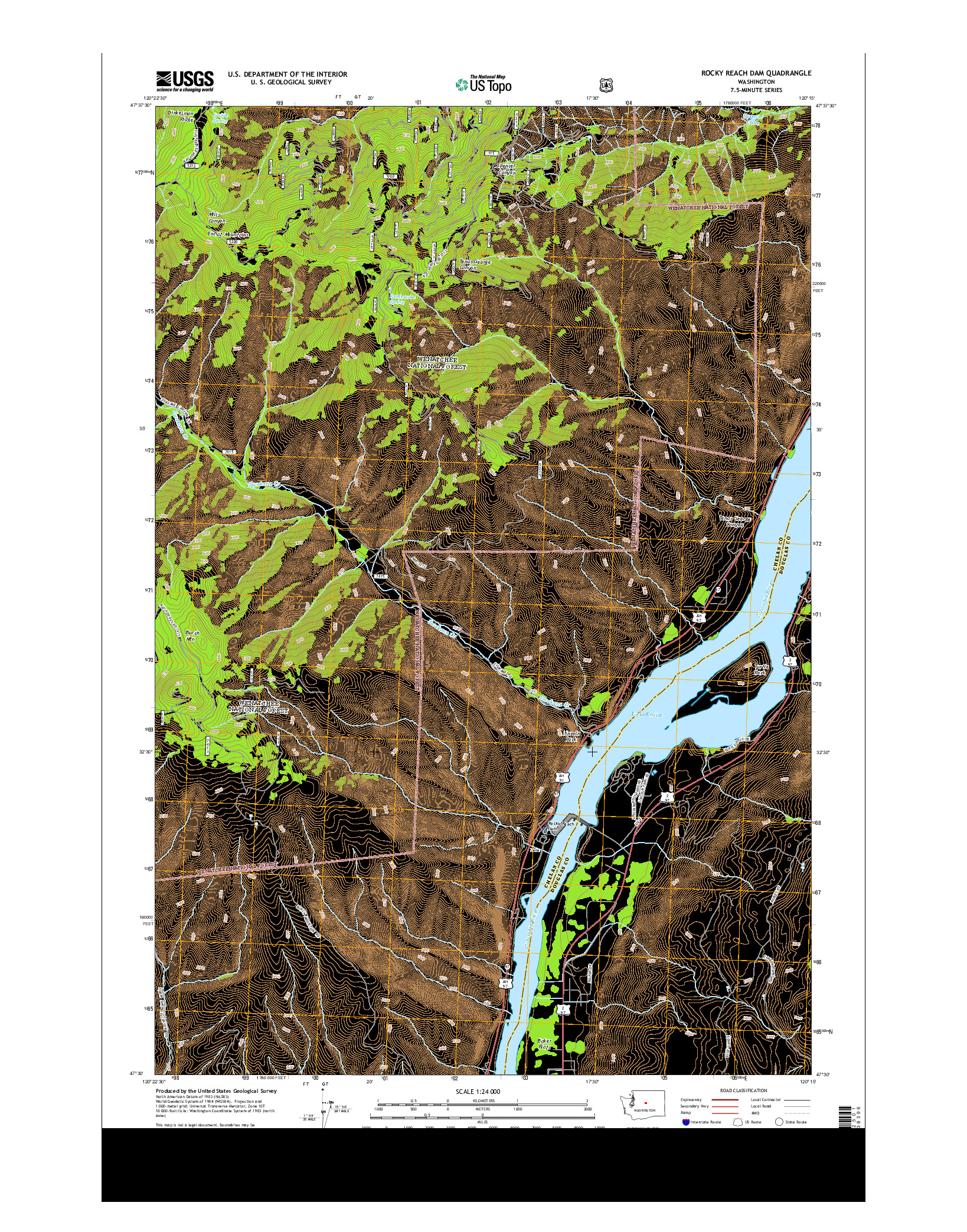 USGS US TOPO 7.5-MINUTE MAP FOR ROCKY REACH DAM, WA 2014