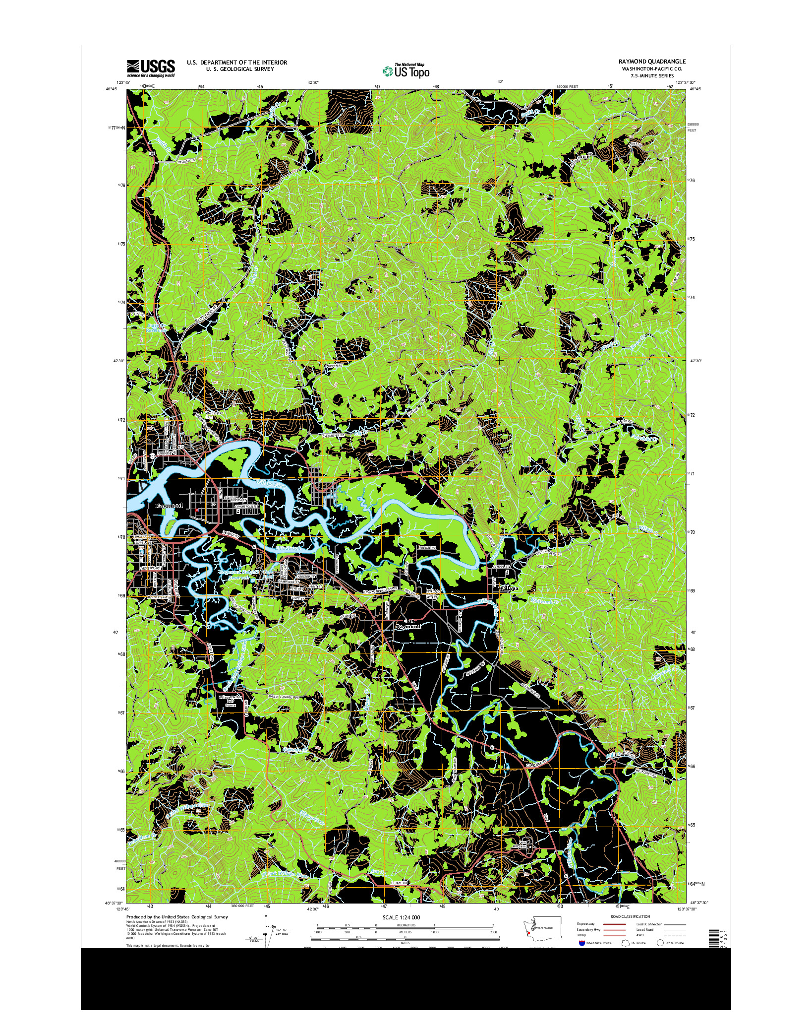 USGS US TOPO 7.5-MINUTE MAP FOR RAYMOND, WA 2014