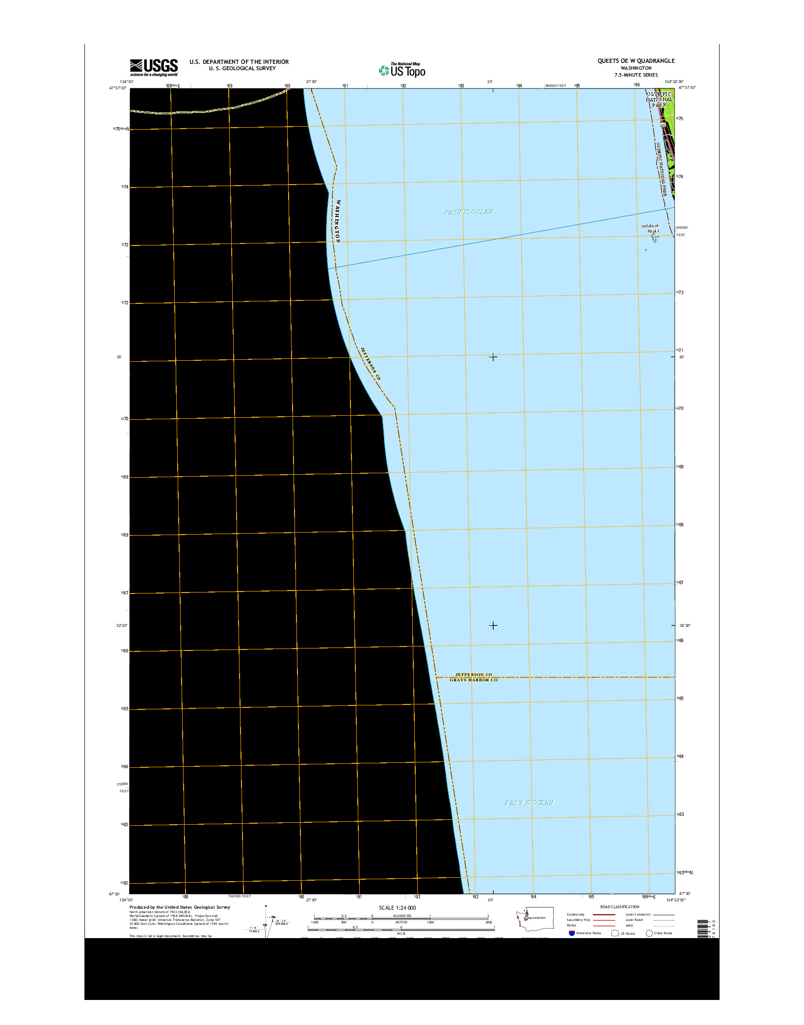 USGS US TOPO 7.5-MINUTE MAP FOR QUEETS OE W, WA 2014