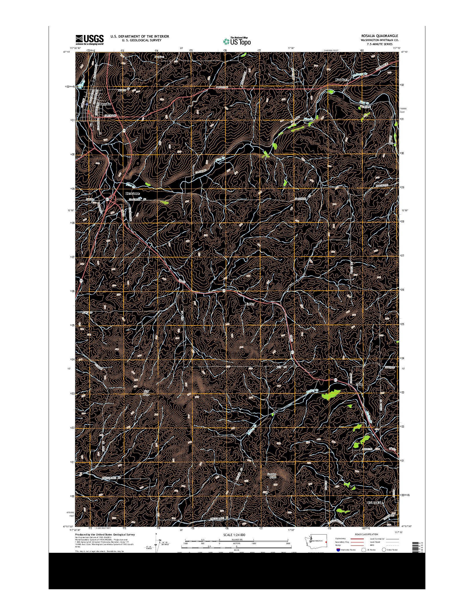 USGS US TOPO 7.5-MINUTE MAP FOR ROSALIA, WA 2014