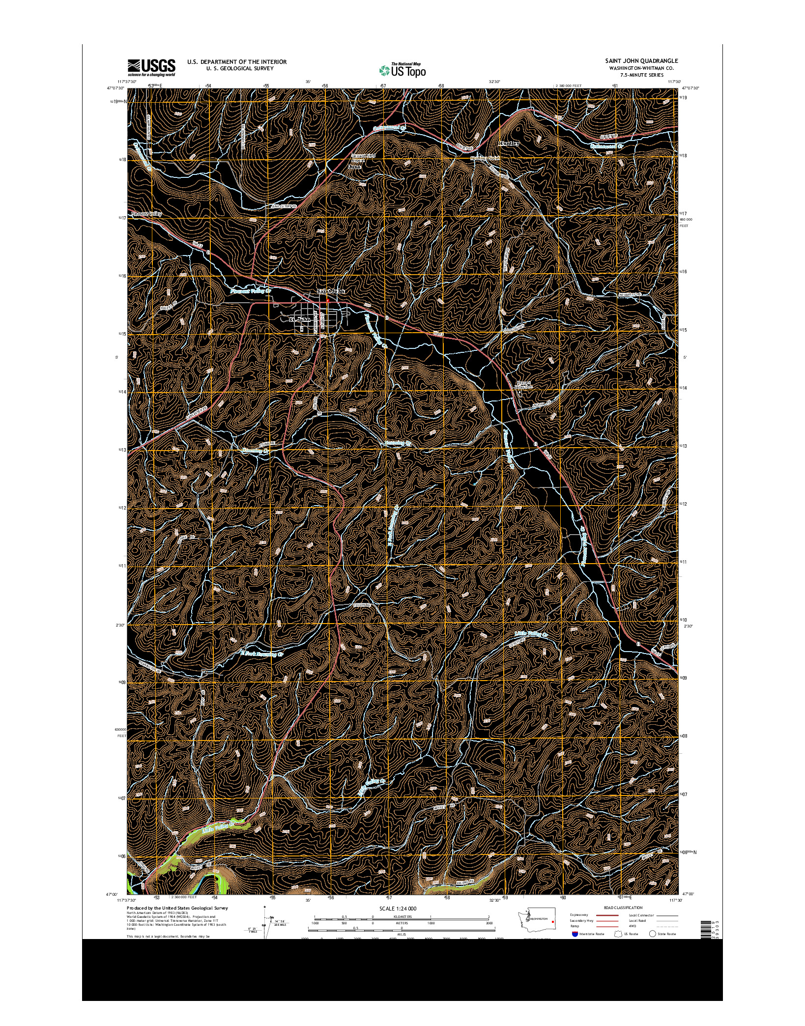 USGS US TOPO 7.5-MINUTE MAP FOR SAINT JOHN, WA 2014