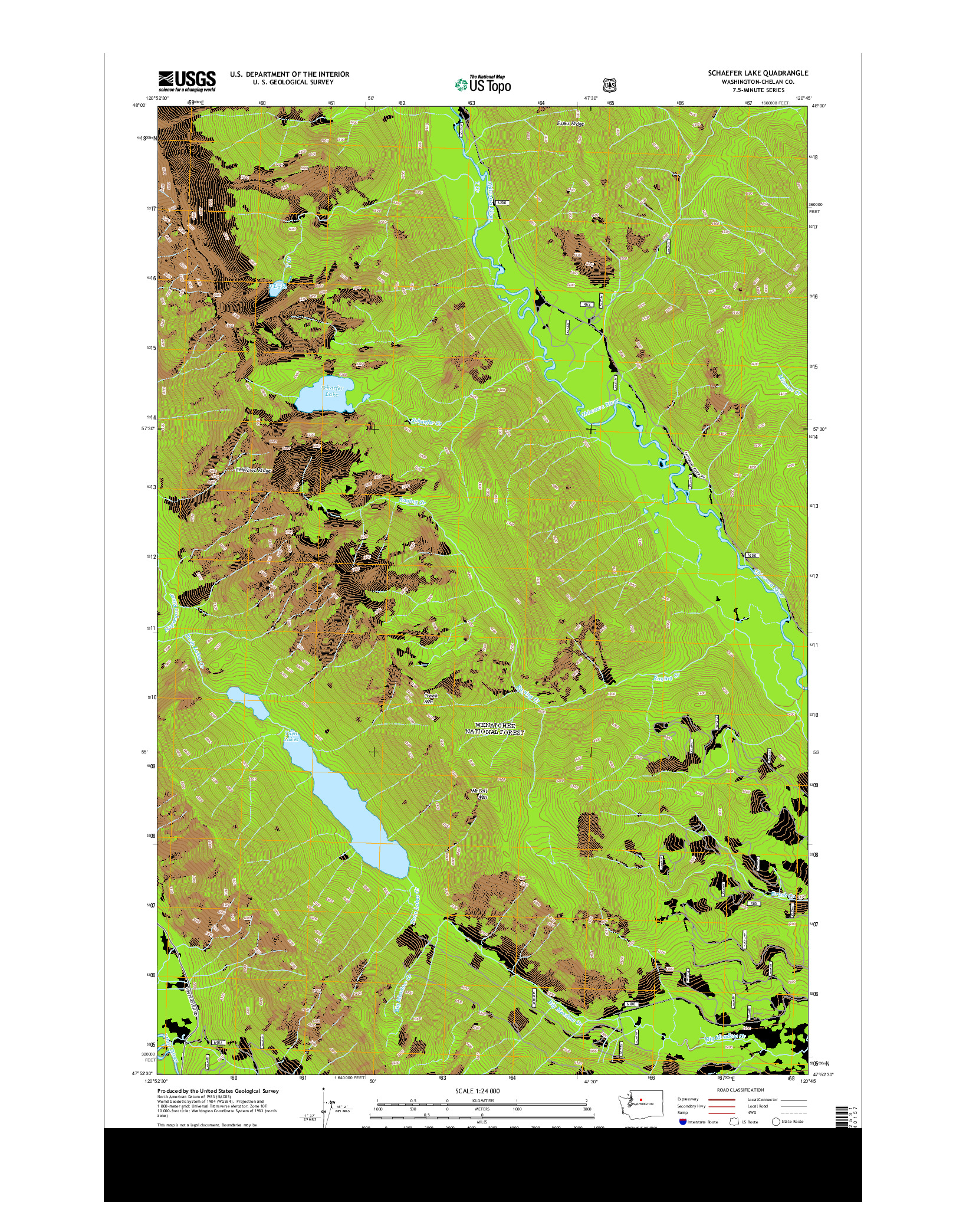 USGS US TOPO 7.5-MINUTE MAP FOR SCHAEFER LAKE, WA 2014