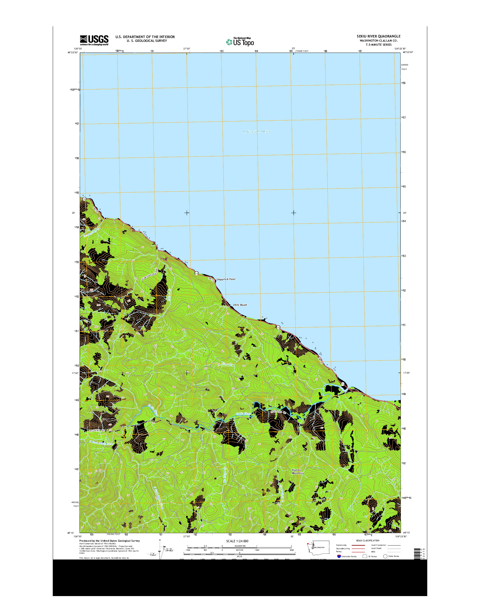 USGS US TOPO 7.5-MINUTE MAP FOR SEKIU RIVER, WA 2014