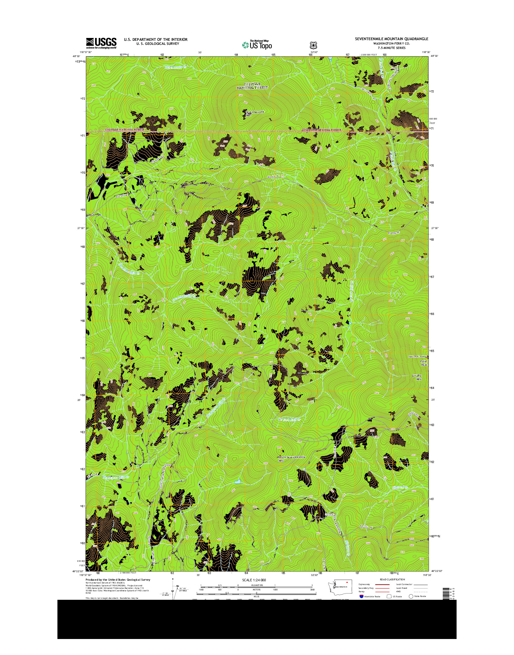 USGS US TOPO 7.5-MINUTE MAP FOR SEVENTEENMILE MOUNTAIN, WA 2014