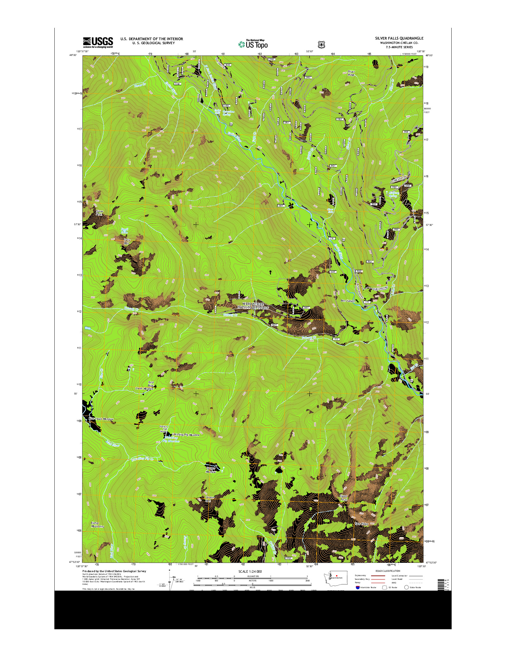 USGS US TOPO 7.5-MINUTE MAP FOR SILVER FALLS, WA 2014