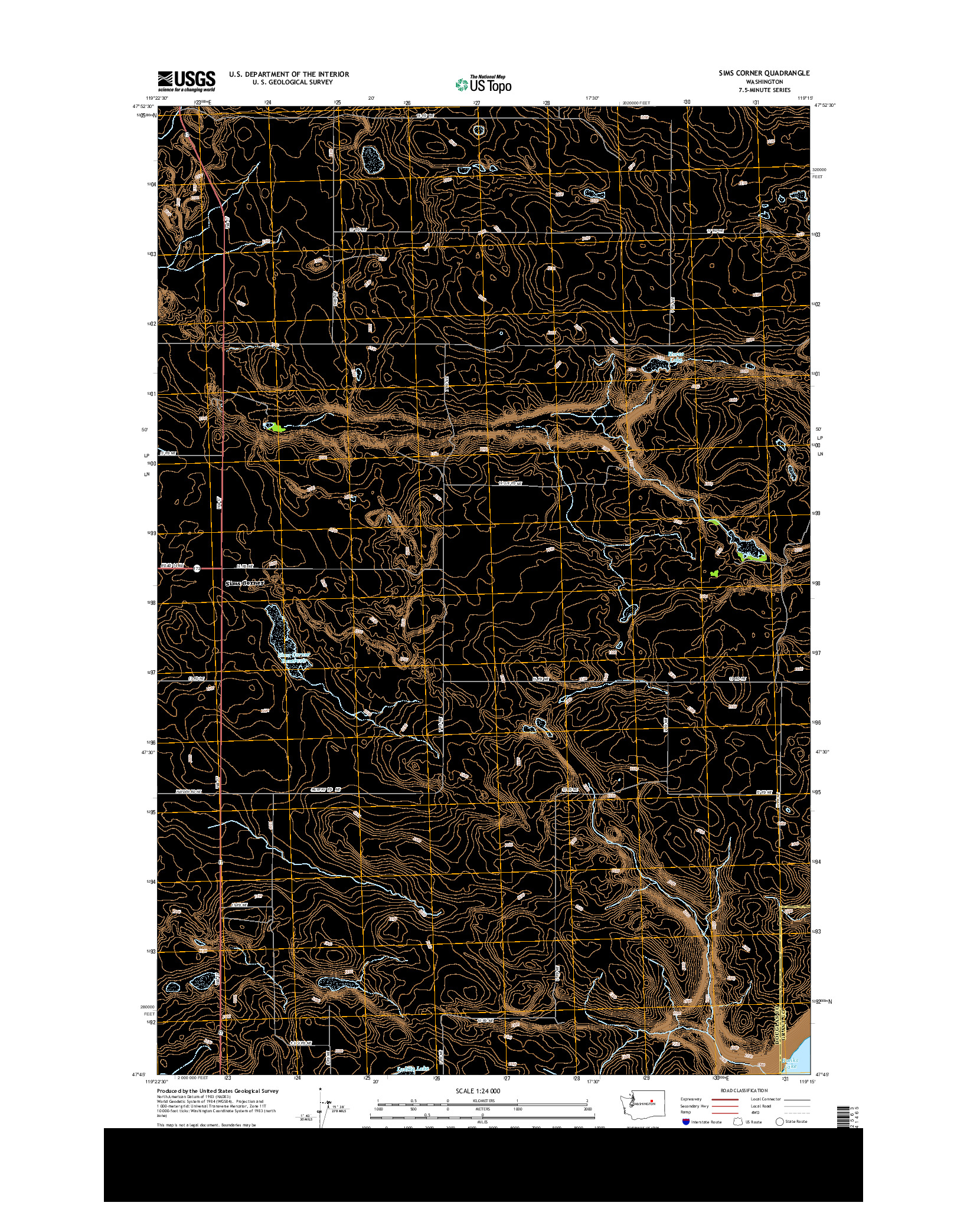 USGS US TOPO 7.5-MINUTE MAP FOR SIMS CORNER, WA 2014