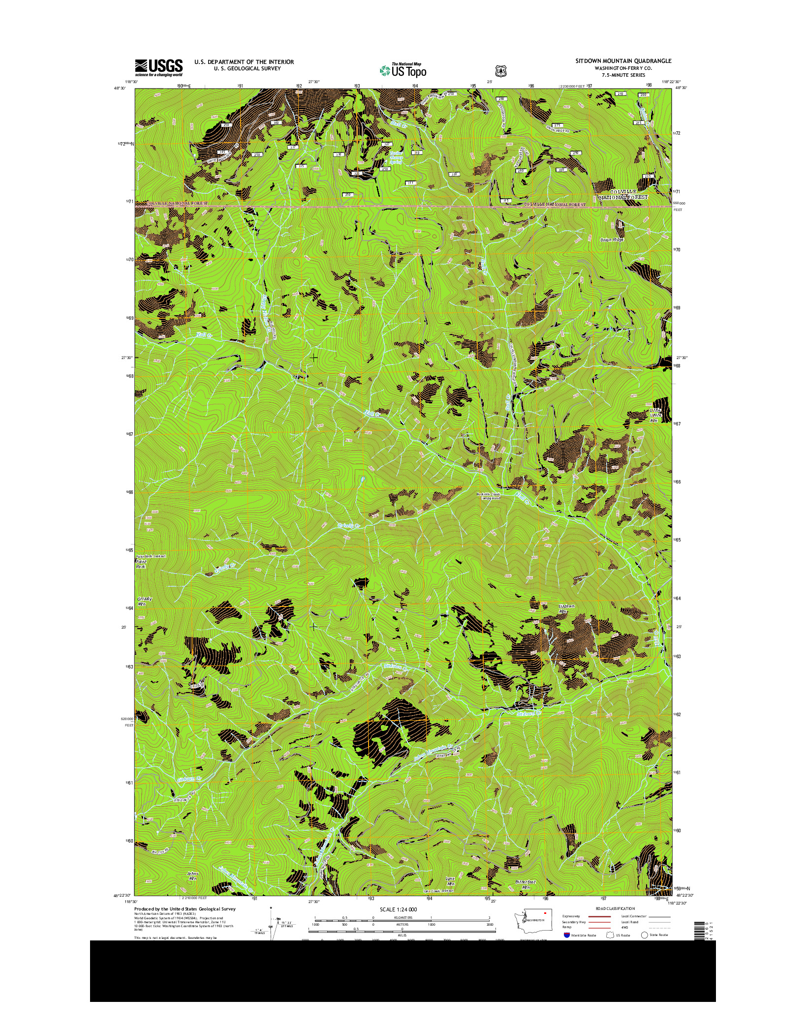 USGS US TOPO 7.5-MINUTE MAP FOR SITDOWN MOUNTAIN, WA 2014