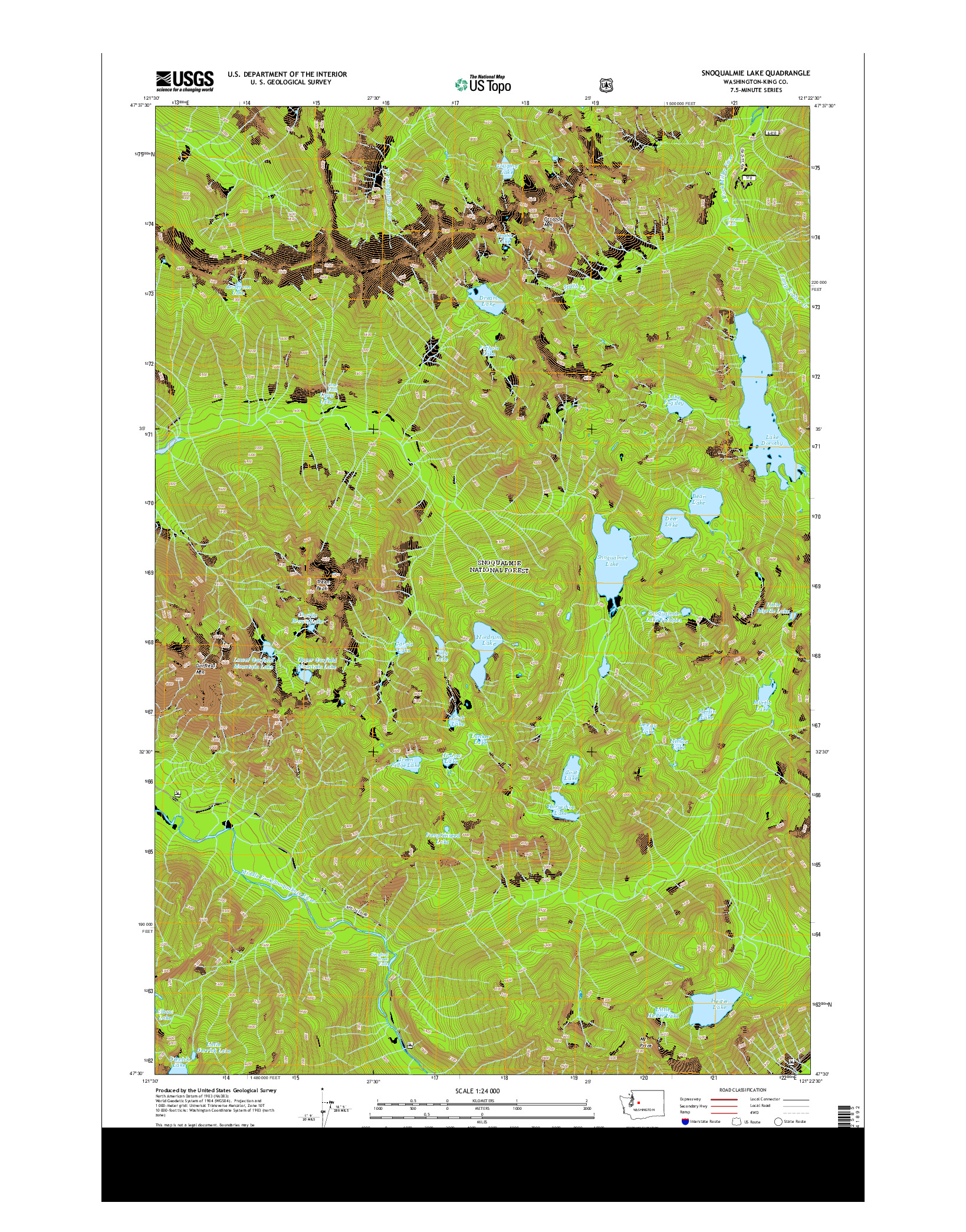 USGS US TOPO 7.5-MINUTE MAP FOR SNOQUALMIE LAKE, WA 2014